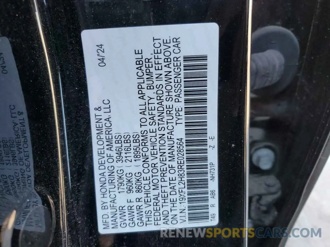 14 Photograph of a damaged car 19XFL2H83RE028564 HONDA CIVIC 2024
