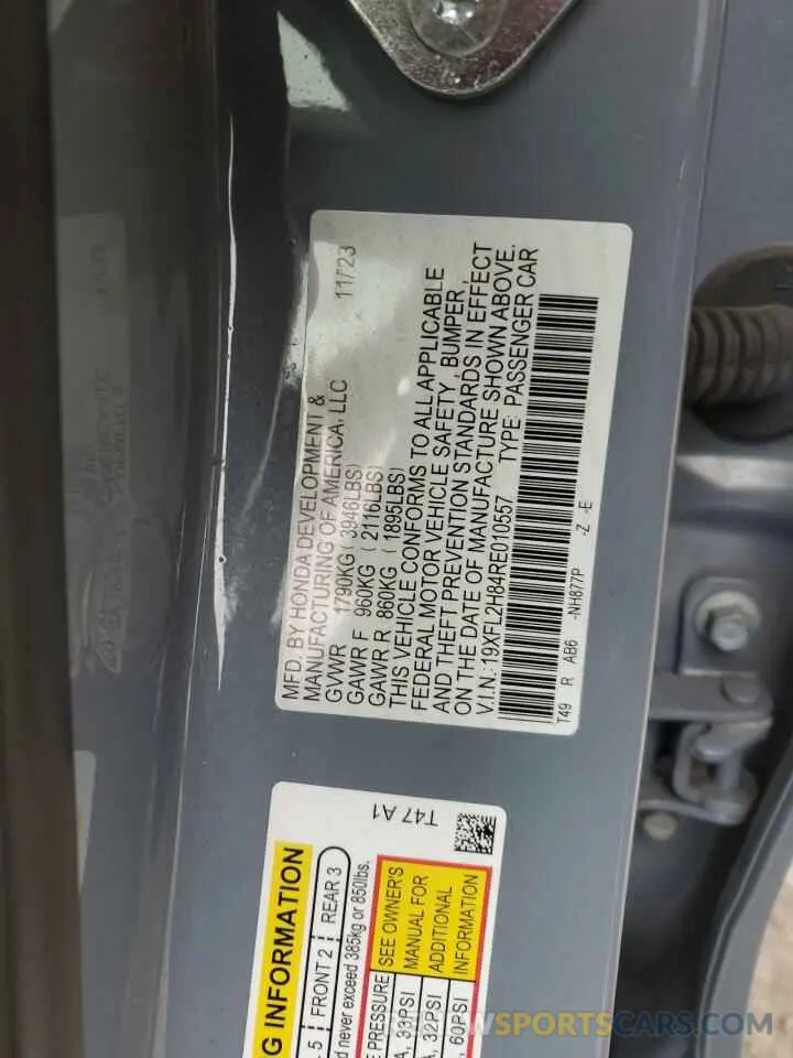 12 Photograph of a damaged car 19XFL2H84RE010557 HONDA CIVIC 2024