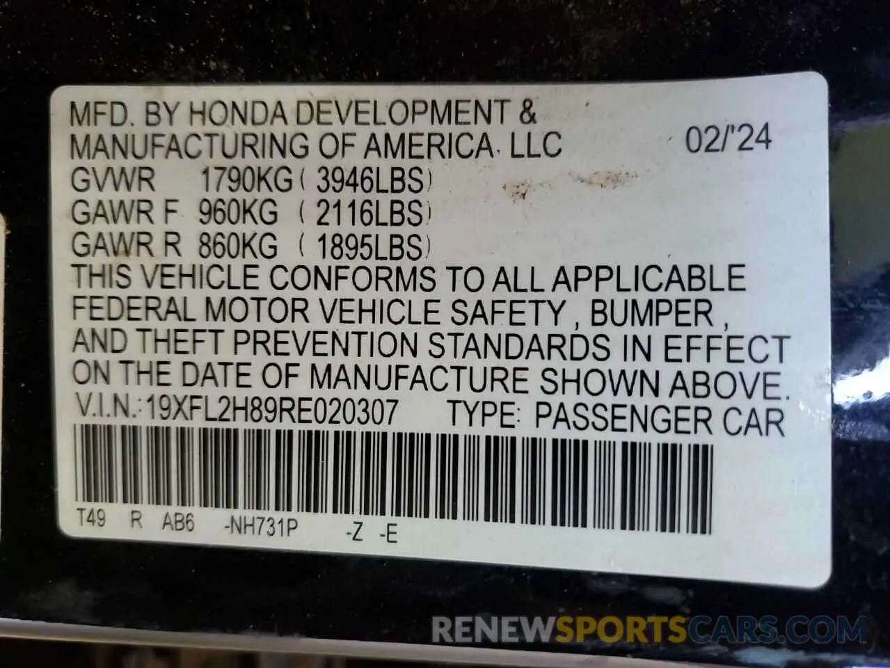 12 Photograph of a damaged car 19XFL2H89RE020307 HONDA CIVIC 2024