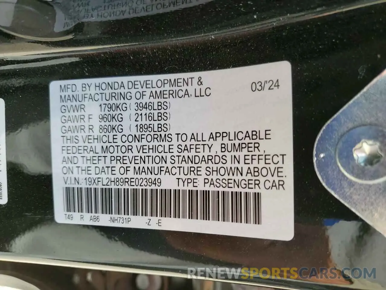 12 Photograph of a damaged car 19XFL2H89RE023949 HONDA CIVIC 2024