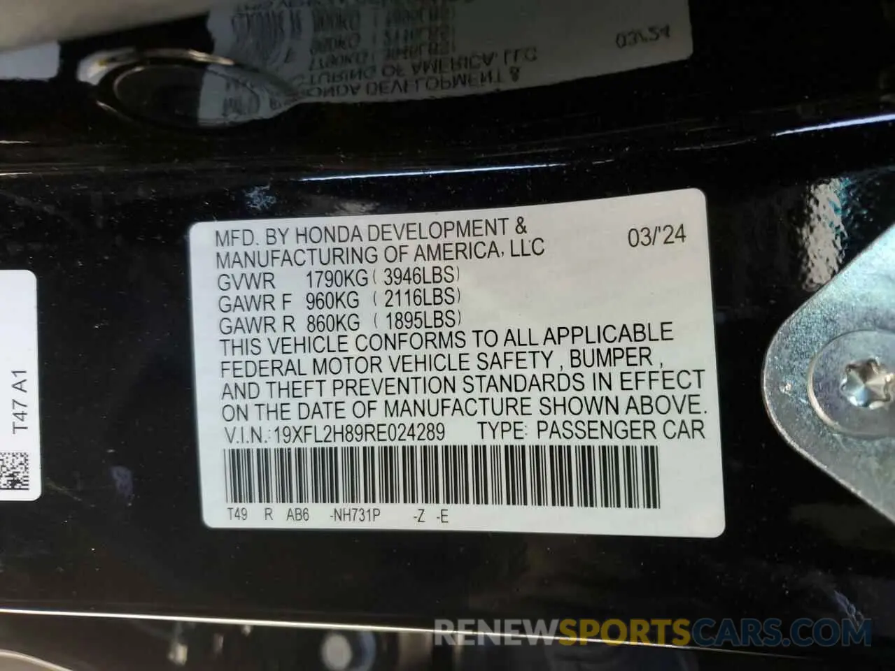 12 Photograph of a damaged car 19XFL2H89RE024289 HONDA CIVIC 2024
