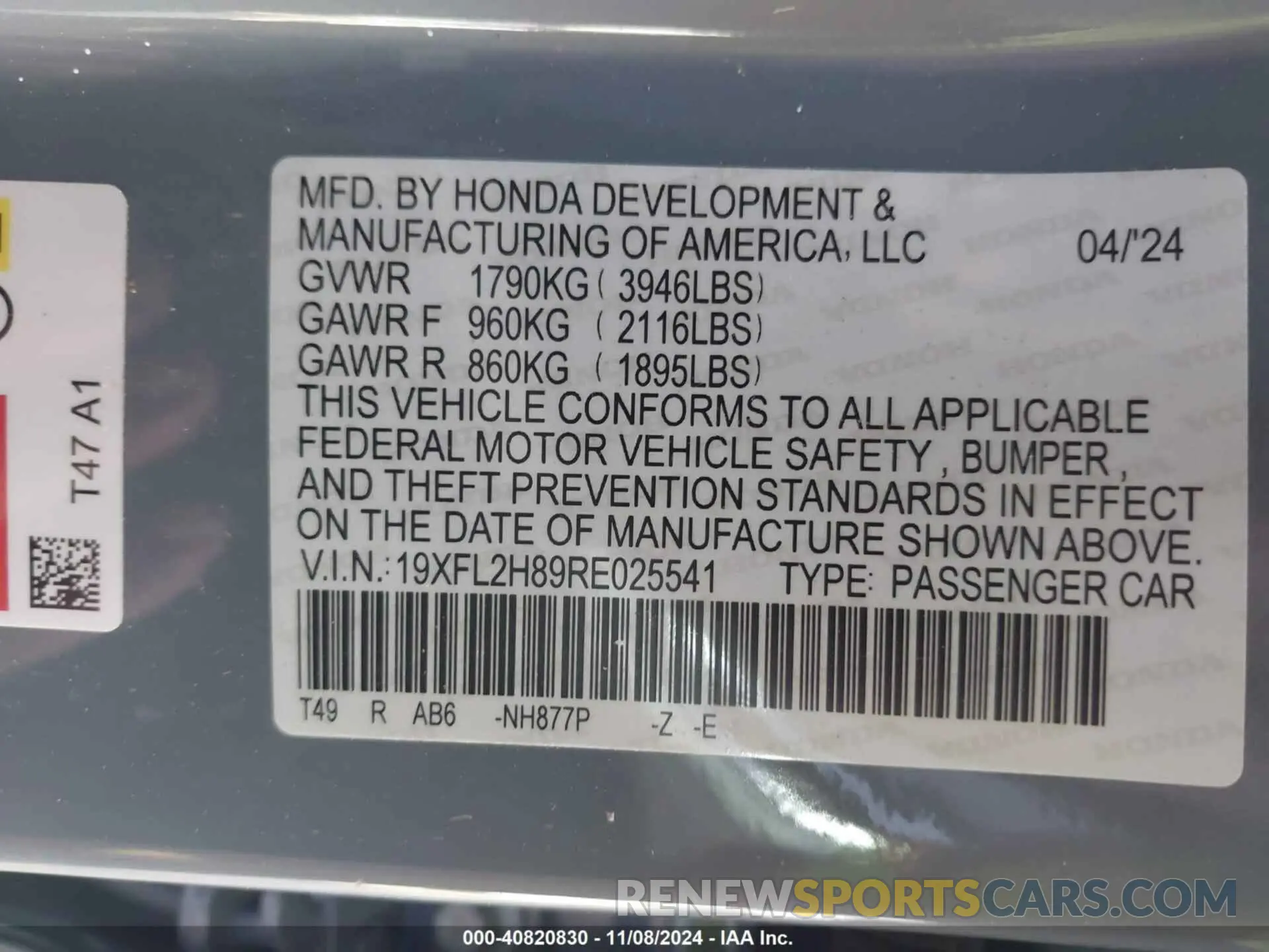 9 Photograph of a damaged car 19XFL2H89RE025541 HONDA CIVIC 2024