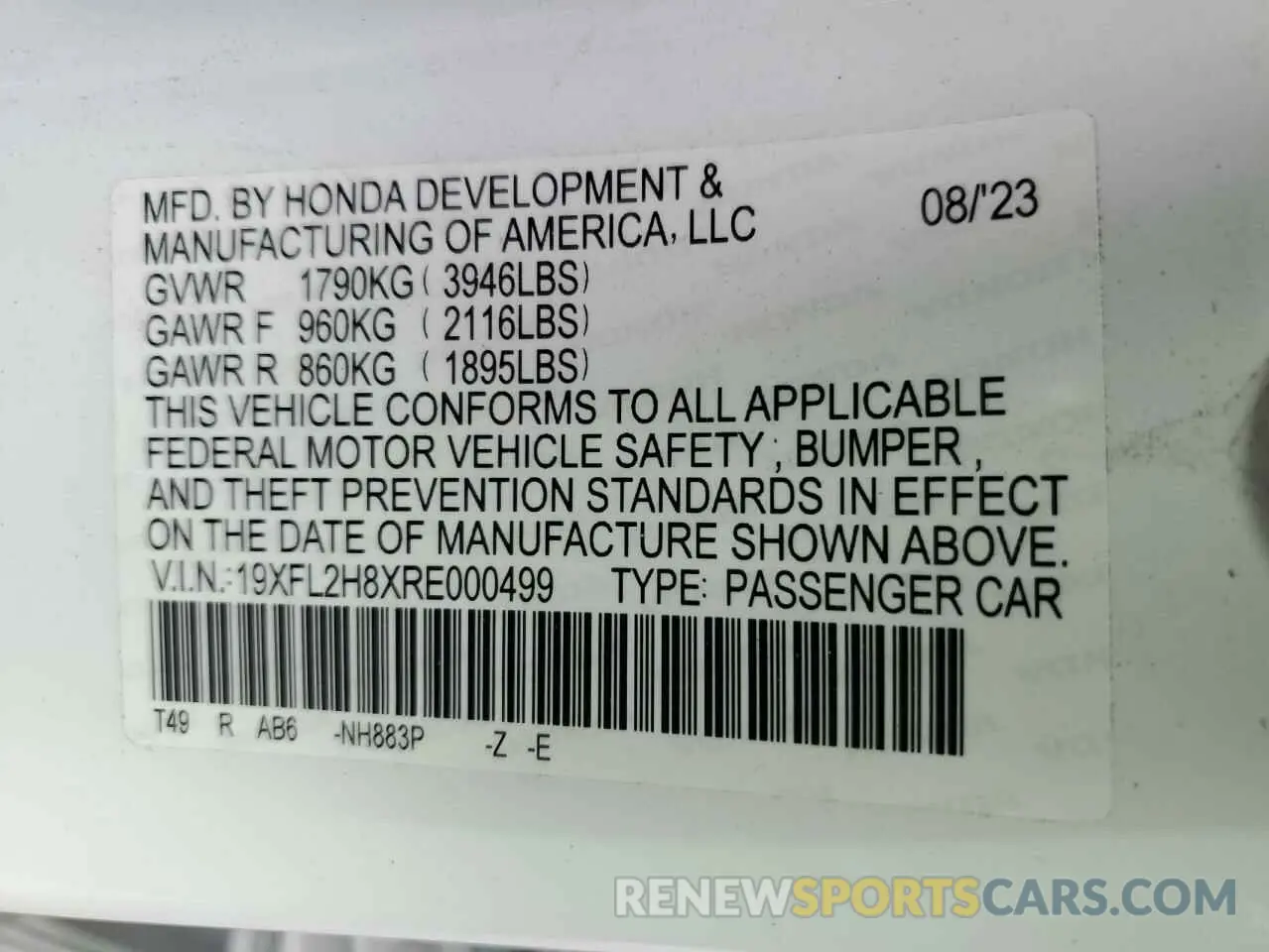 14 Photograph of a damaged car 19XFL2H8XRE000499 HONDA CIVIC 2024