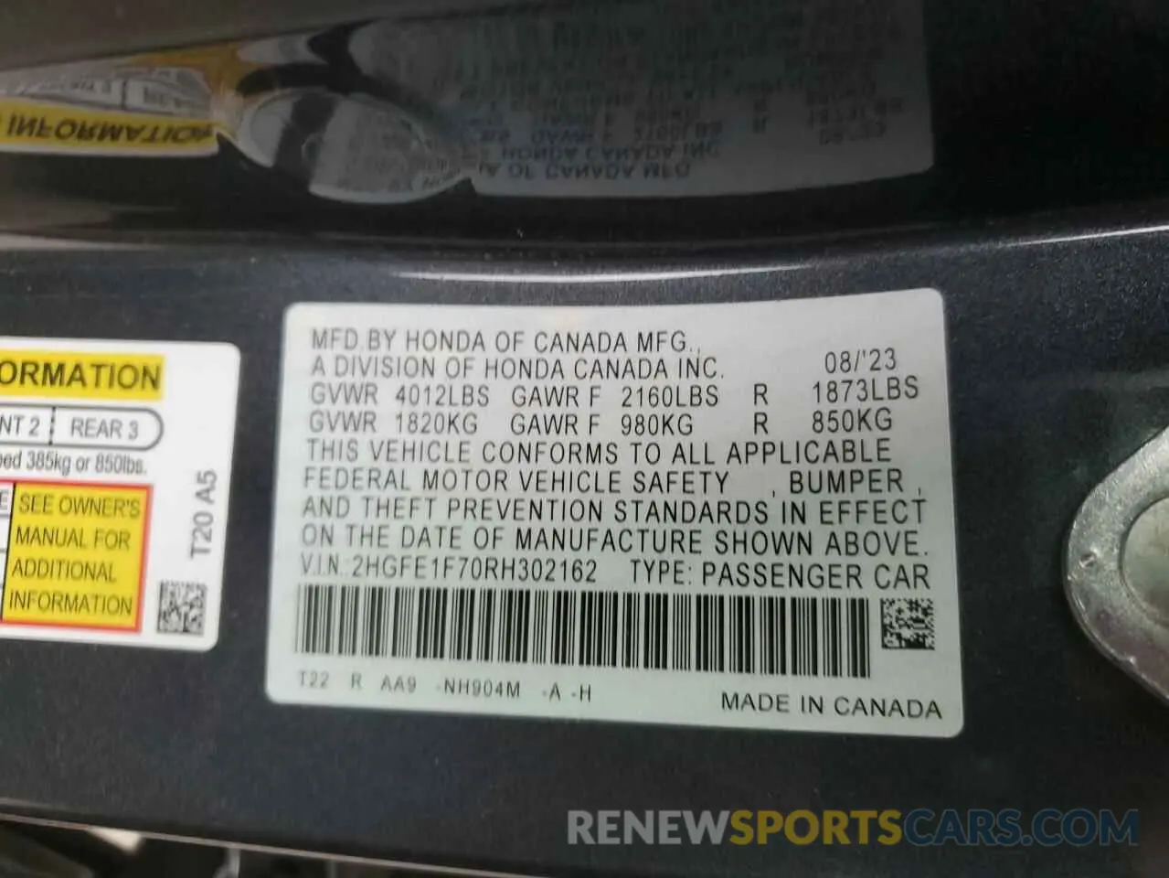 14 Photograph of a damaged car 2HGFE1F70RH302162 HONDA CIVIC 2024
