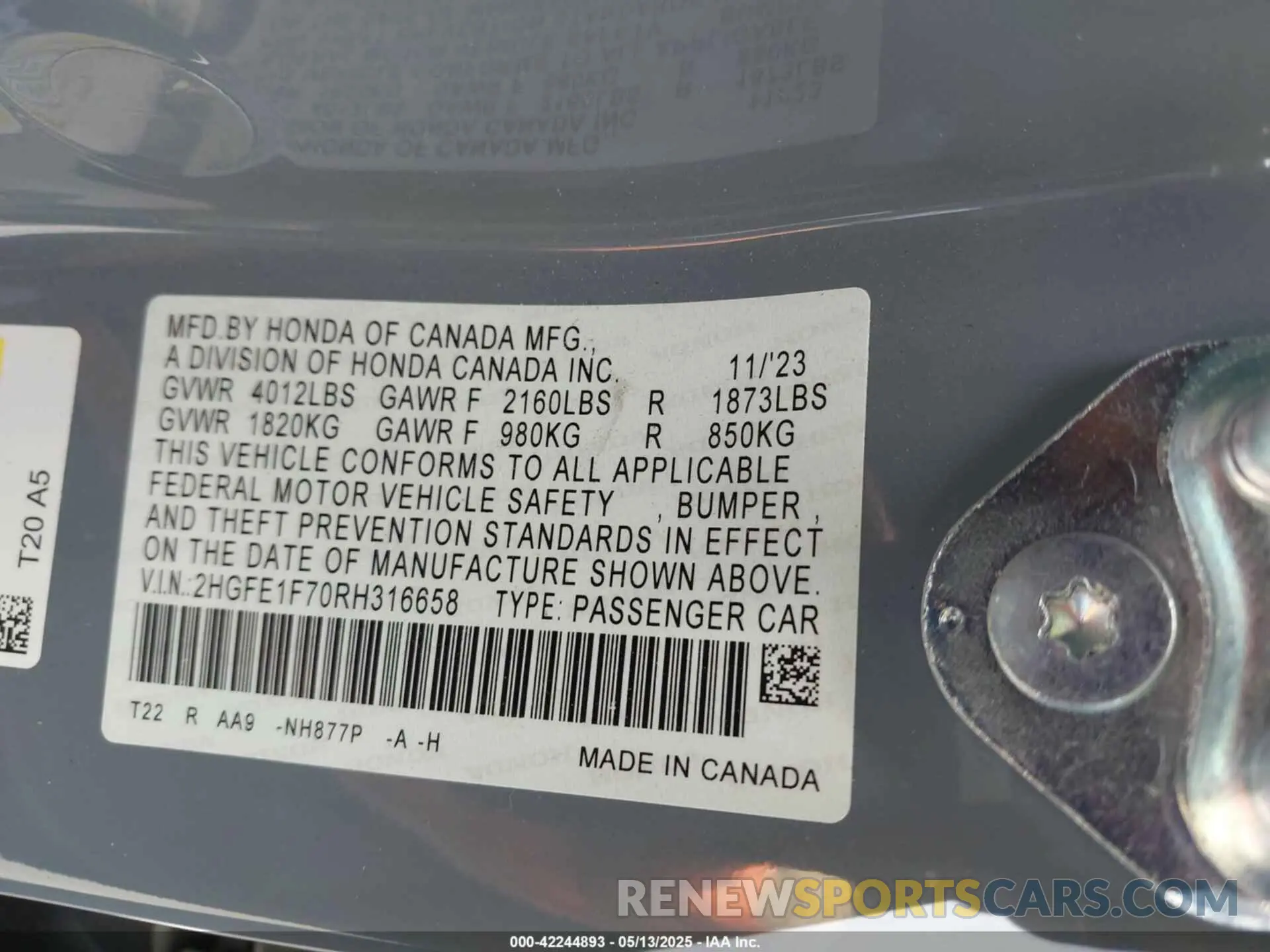 9 Photograph of a damaged car 2HGFE1F70RH316658 HONDA CIVIC 2024