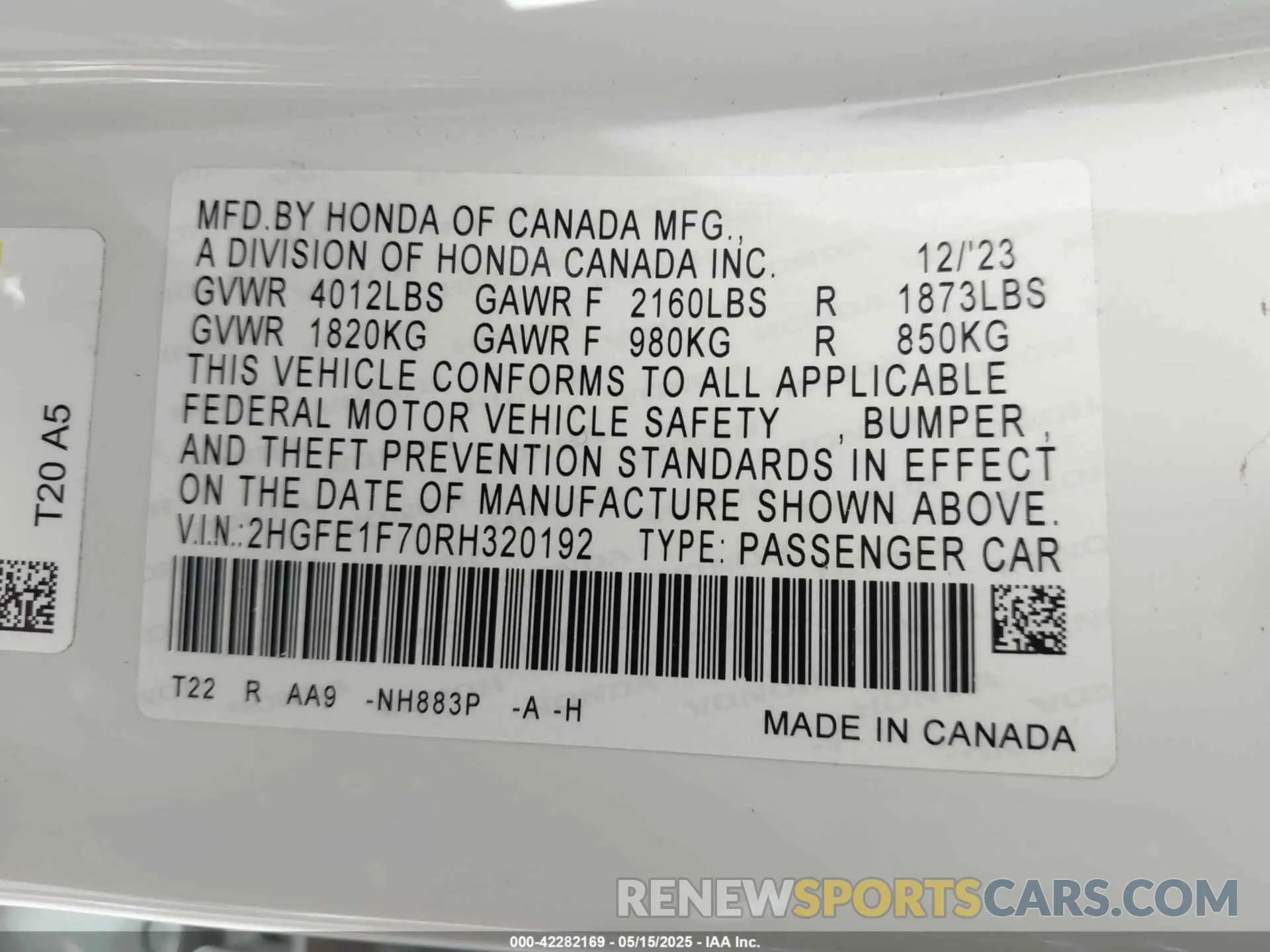 9 Photograph of a damaged car 2HGFE1F70RH320192 HONDA CIVIC 2024