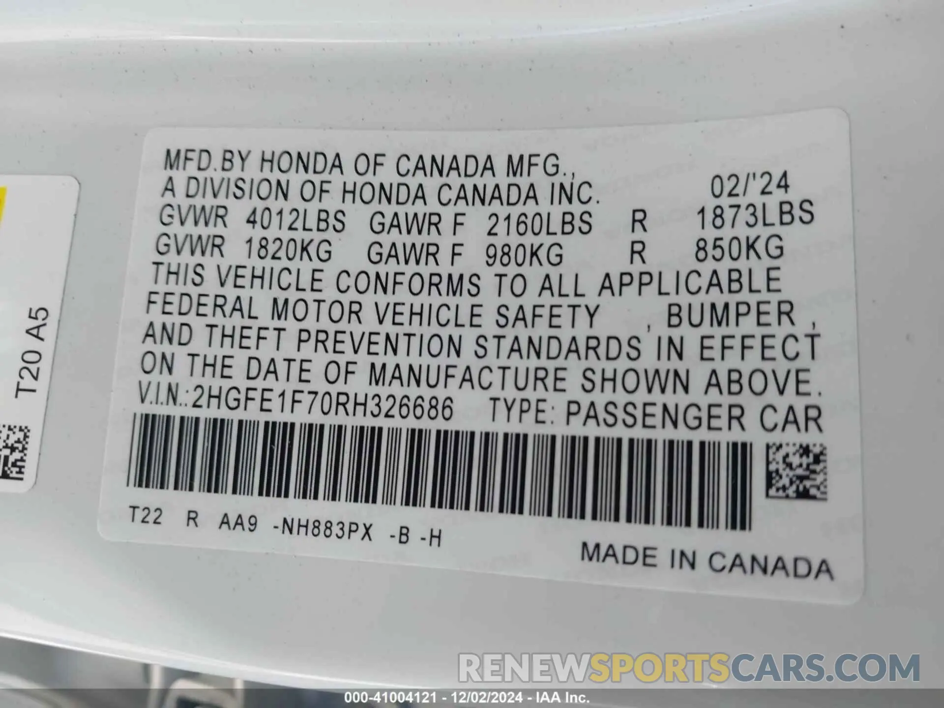 9 Photograph of a damaged car 2HGFE1F70RH326686 HONDA CIVIC 2024