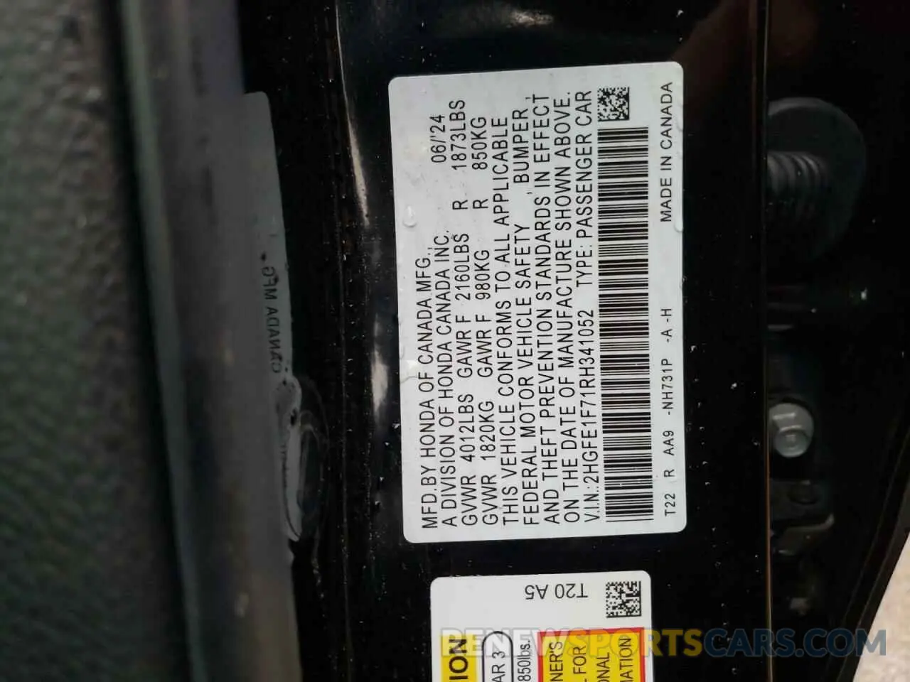 12 Photograph of a damaged car 2HGFE1F71RH341052 HONDA CIVIC 2024