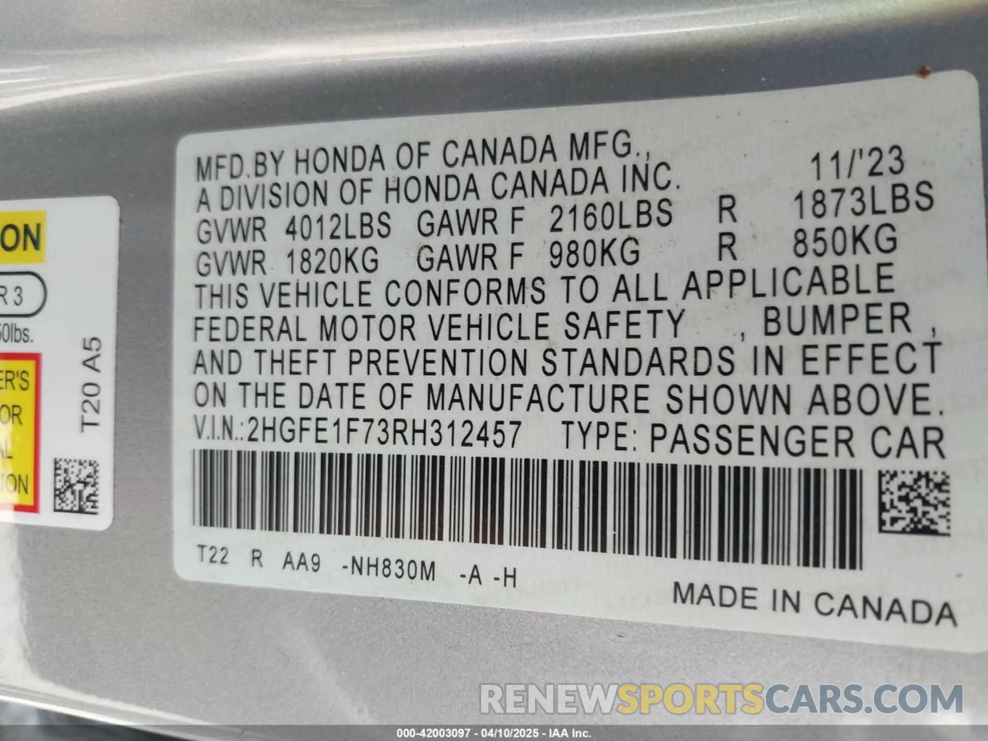 9 Photograph of a damaged car 2HGFE1F73RH312457 HONDA CIVIC 2024