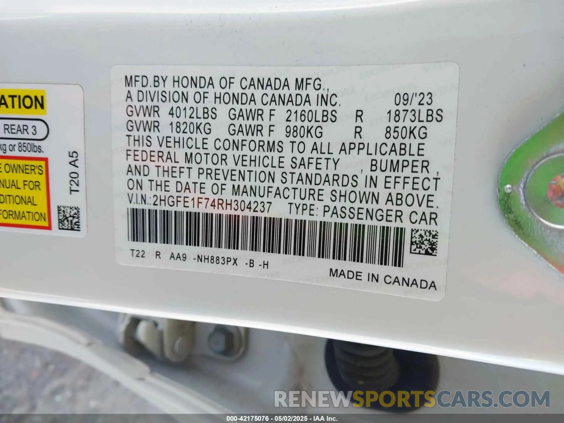 9 Photograph of a damaged car 2HGFE1F74RH304237 HONDA CIVIC 2024