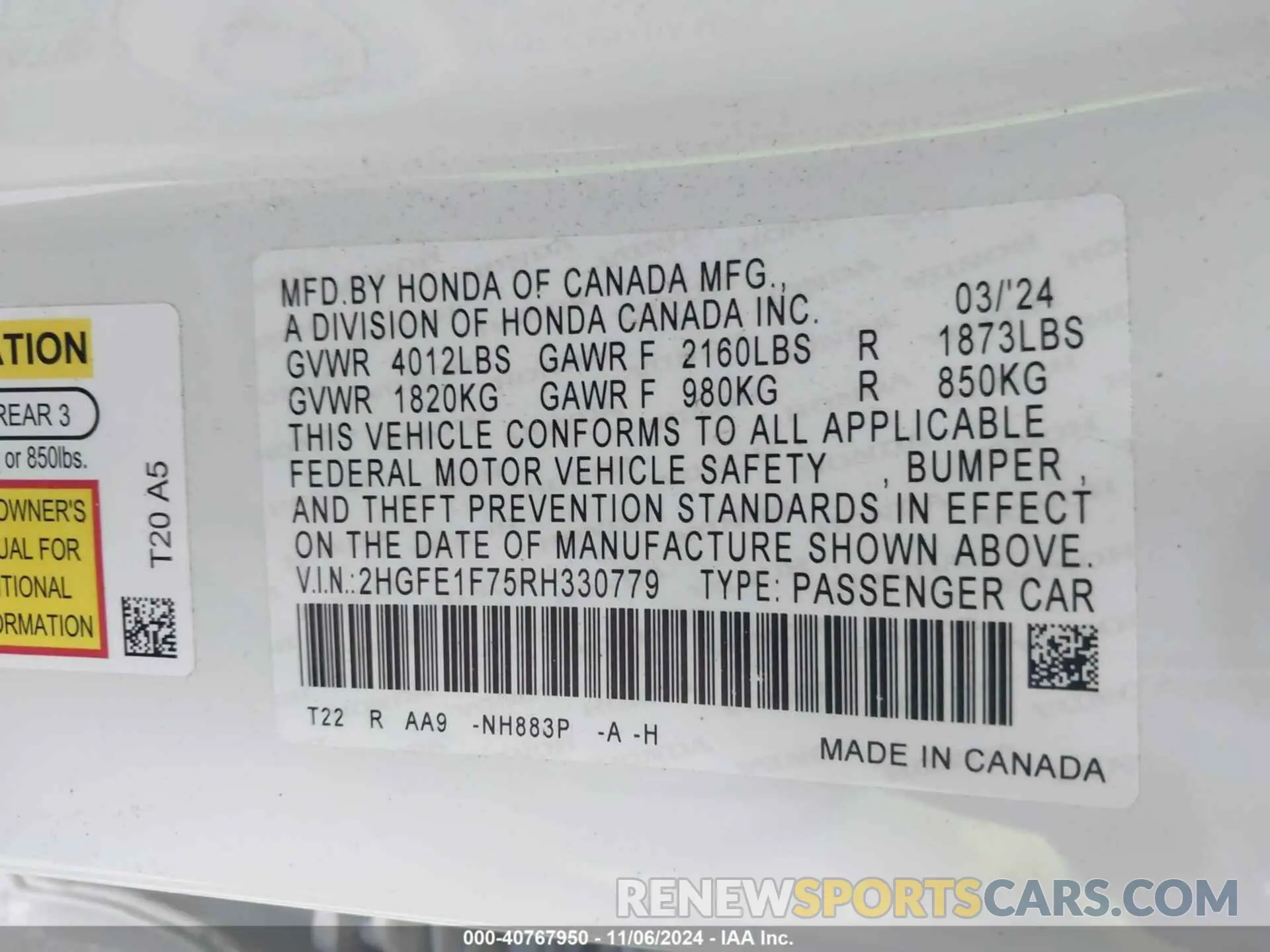 9 Photograph of a damaged car 2HGFE1F75RH330779 HONDA CIVIC 2024