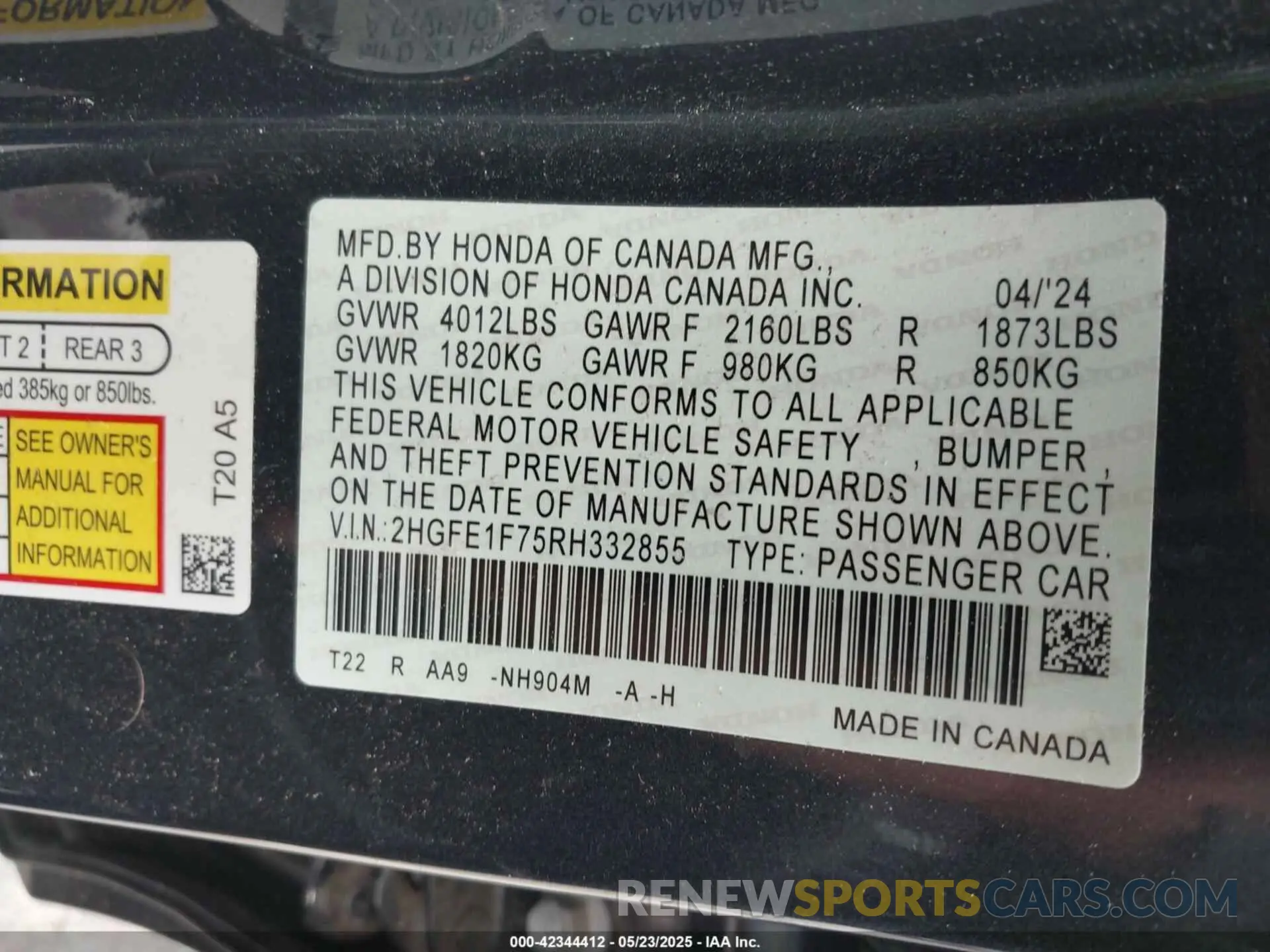 9 Photograph of a damaged car 2HGFE1F75RH332855 HONDA CIVIC 2024