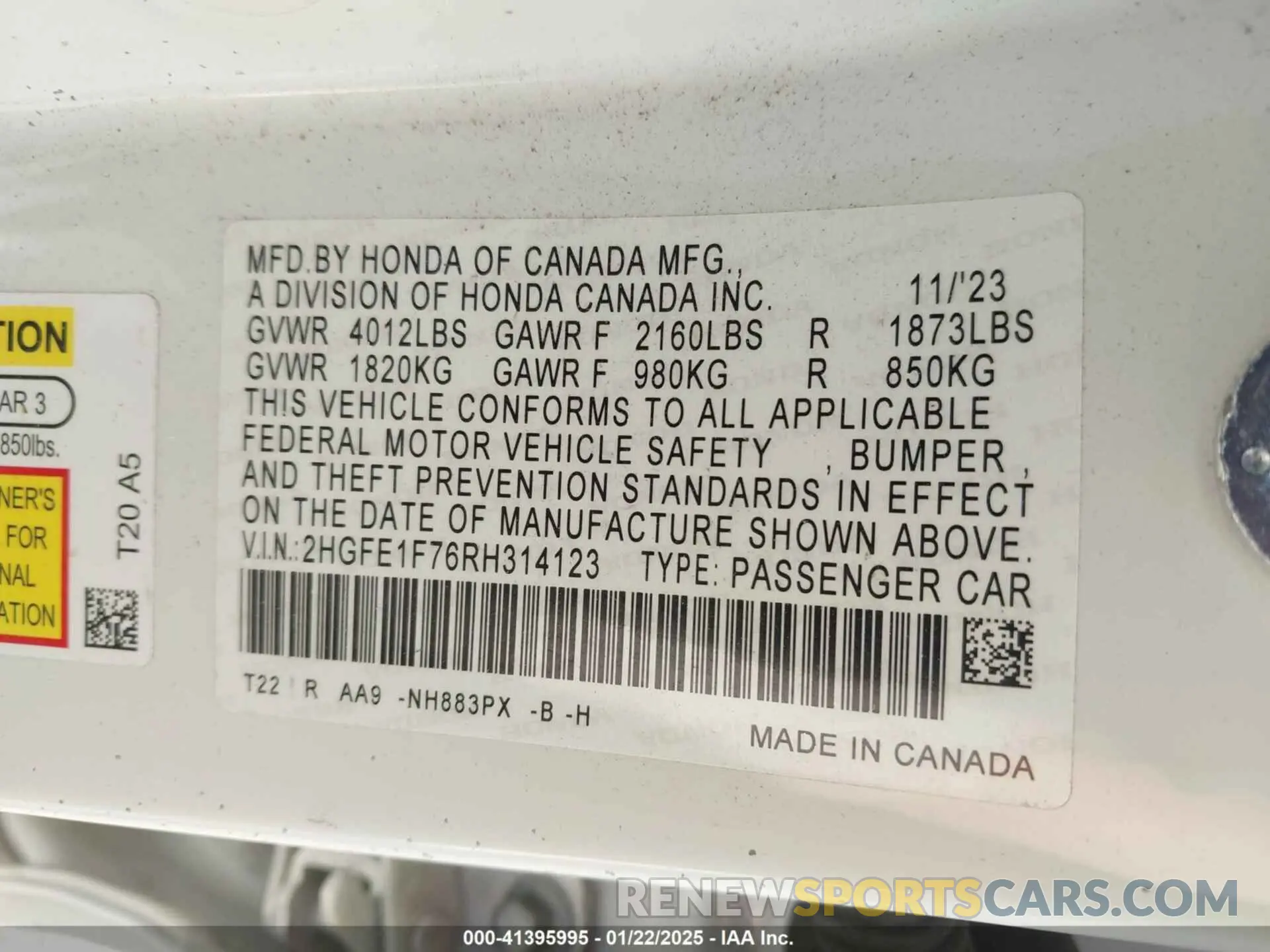 9 Photograph of a damaged car 2HGFE1F76RH314123 HONDA CIVIC 2024