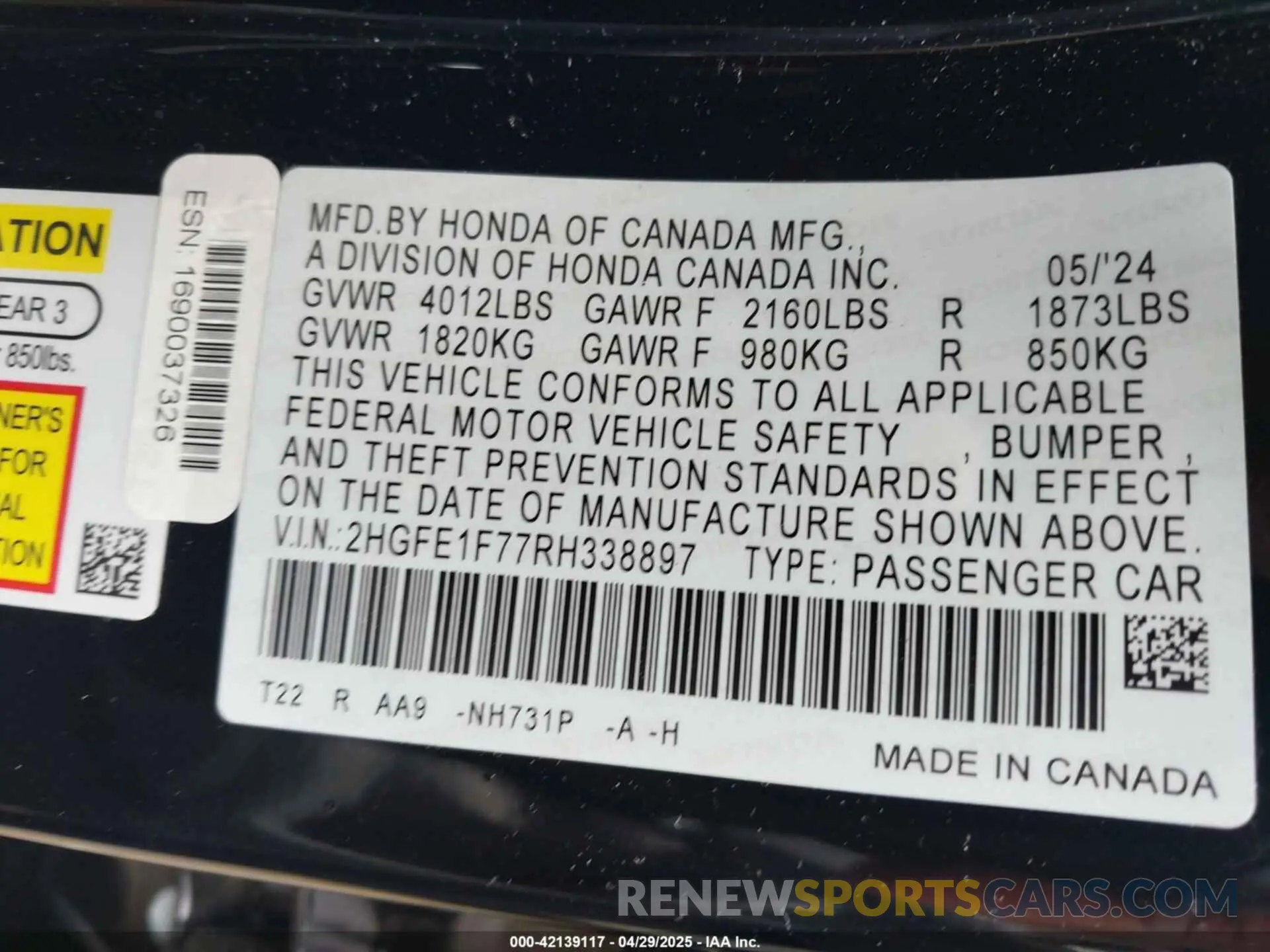 9 Photograph of a damaged car 2HGFE1F77RH338897 HONDA CIVIC 2024