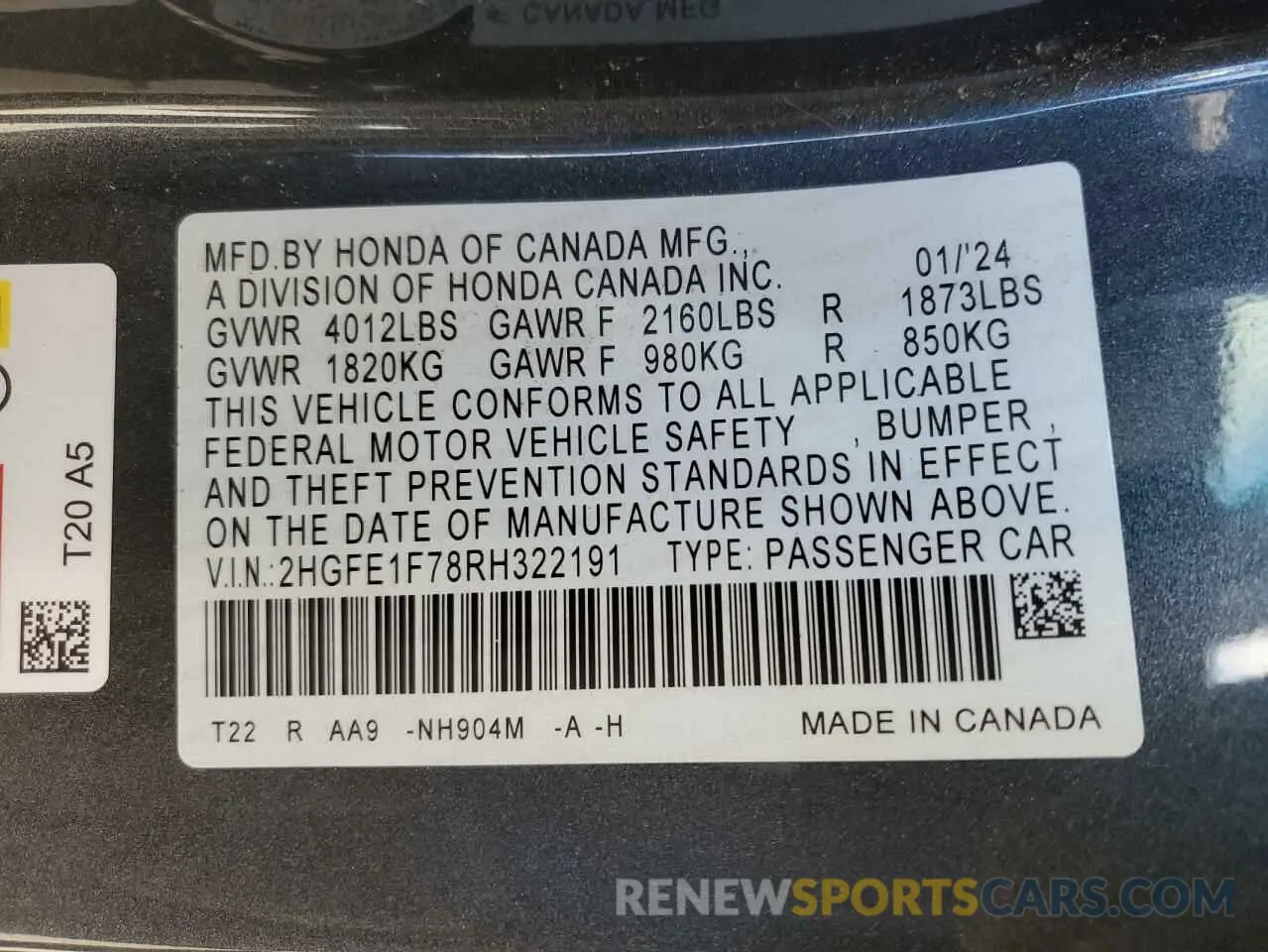 15 Photograph of a damaged car 2HGFE1F78RH322191 HONDA CIVIC 2024