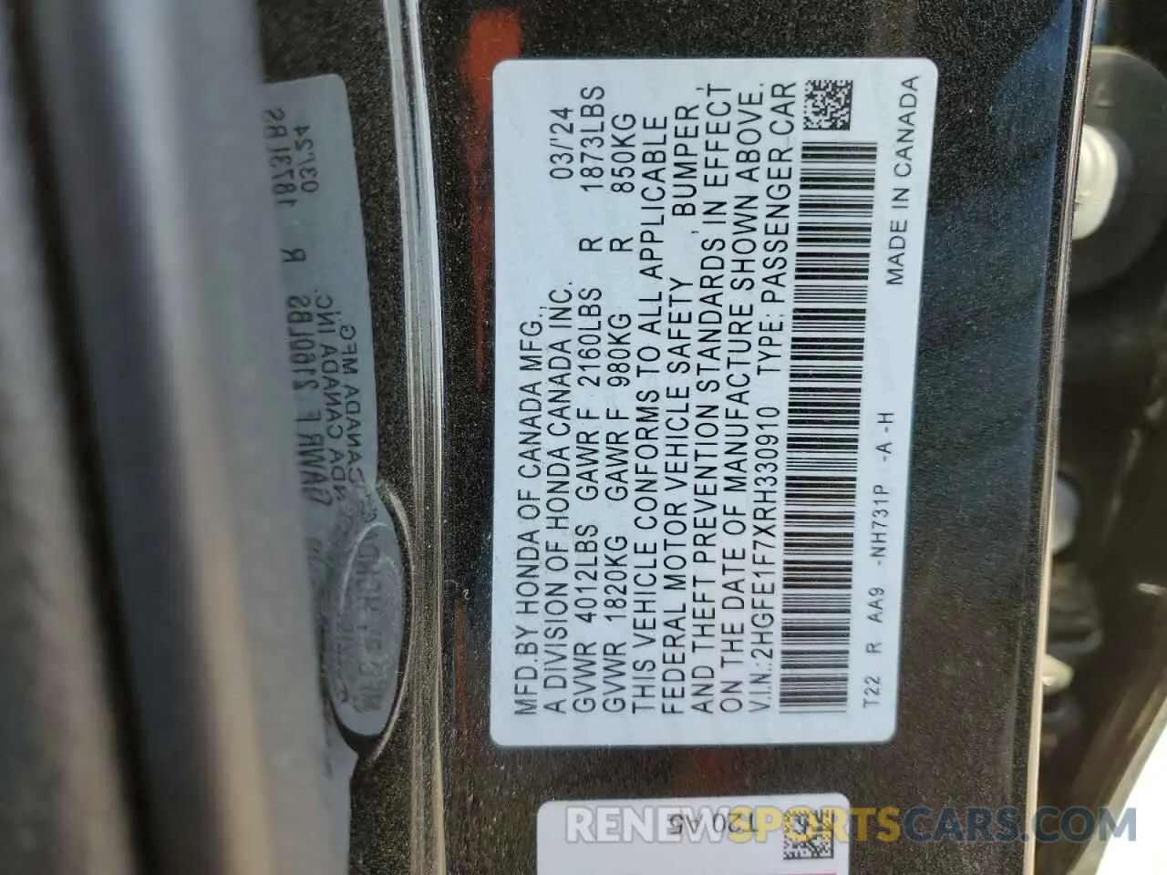 12 Photograph of a damaged car 2HGFE1F7XRH330910 HONDA CIVIC 2024