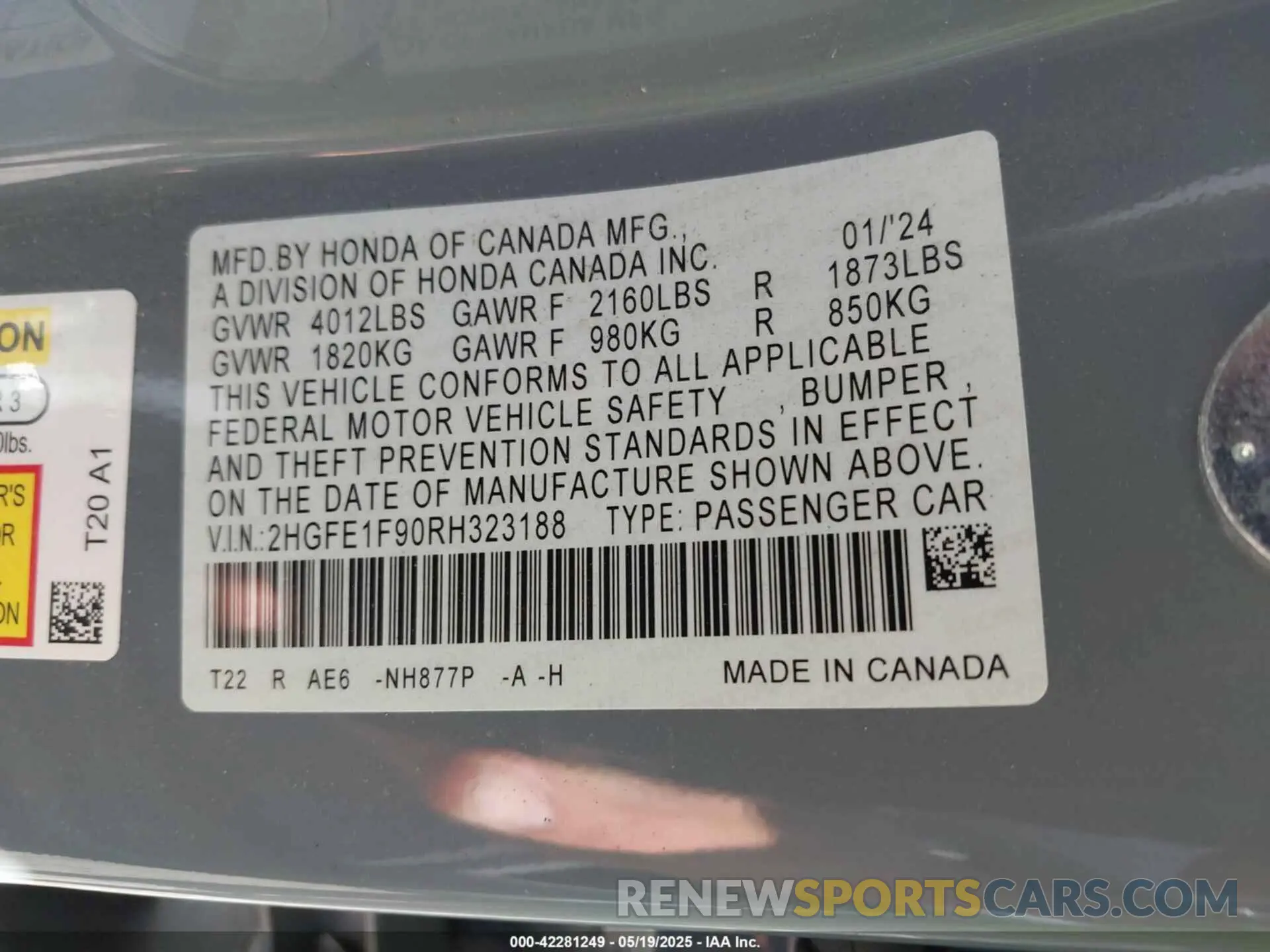 9 Photograph of a damaged car 2HGFE1F90RH323188 HONDA CIVIC 2024