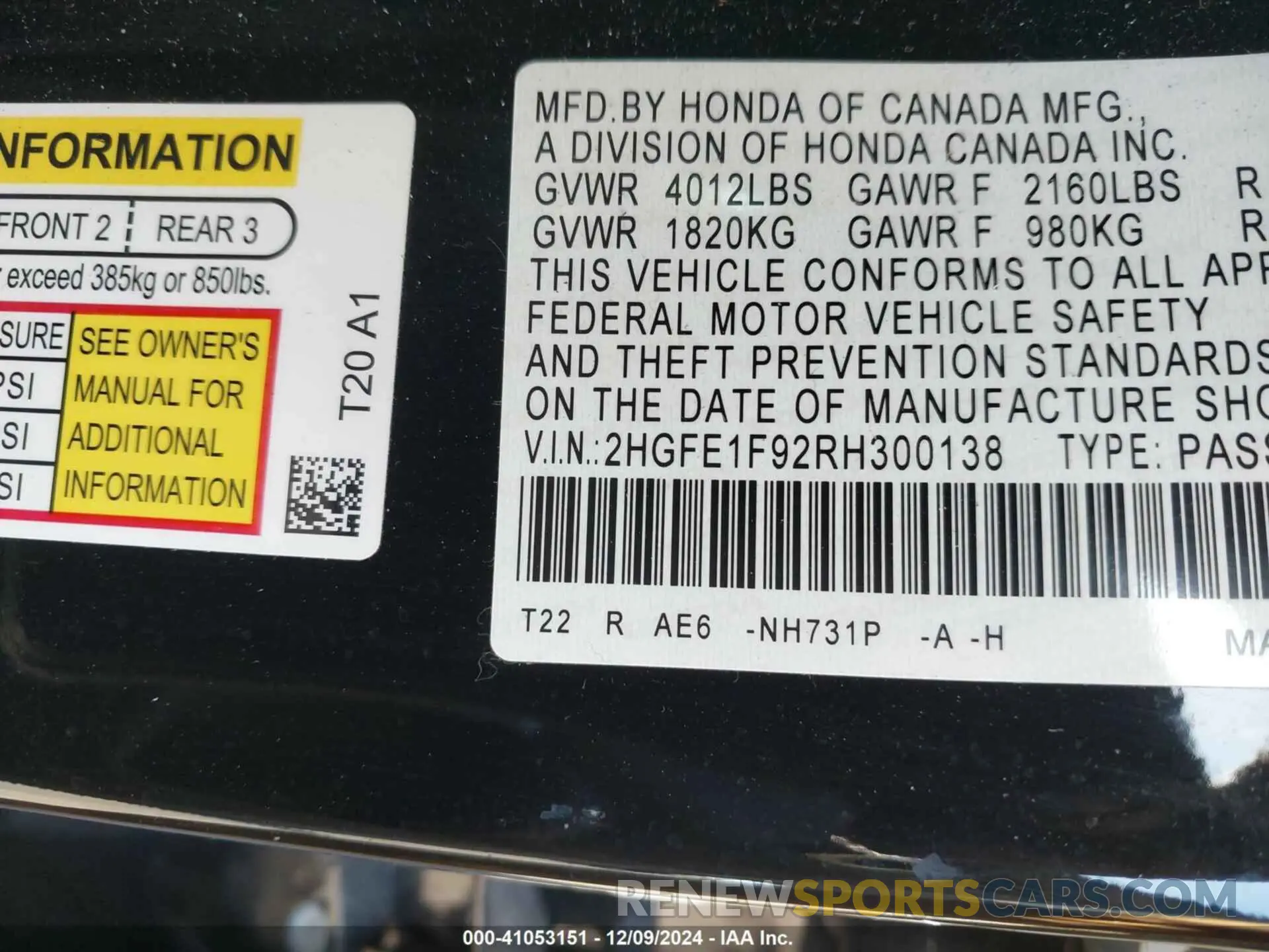 9 Photograph of a damaged car 2HGFE1F92RH300138 HONDA CIVIC 2024