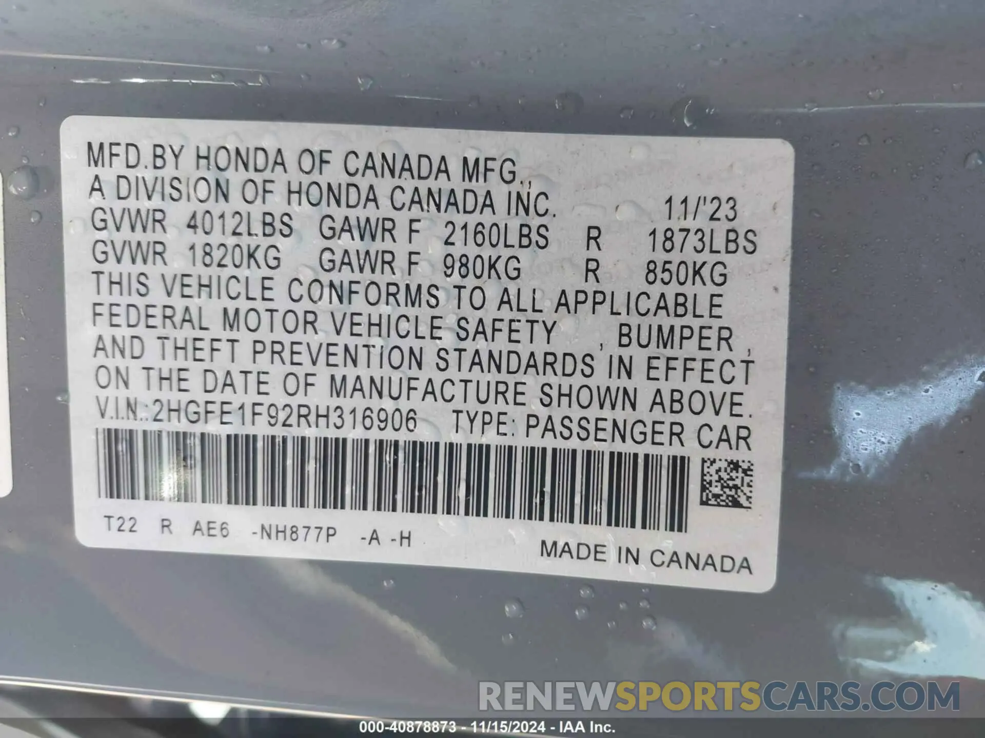 9 Photograph of a damaged car 2HGFE1F92RH316906 HONDA CIVIC 2024