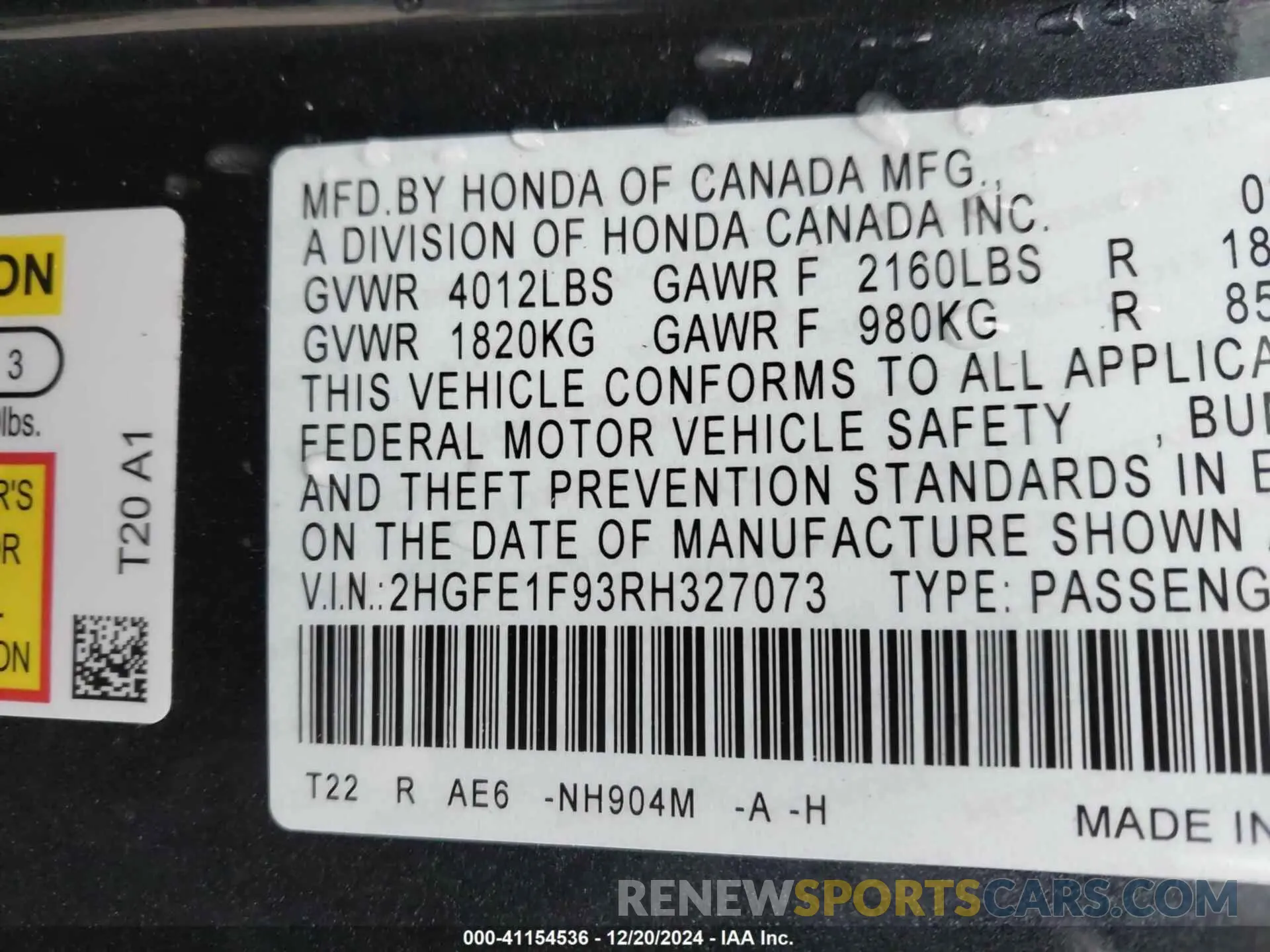 9 Photograph of a damaged car 2HGFE1F93RH327073 HONDA CIVIC 2024