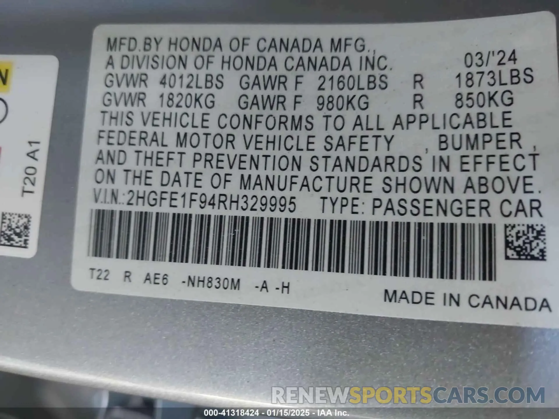 9 Photograph of a damaged car 2HGFE1F94RH329995 HONDA CIVIC 2024