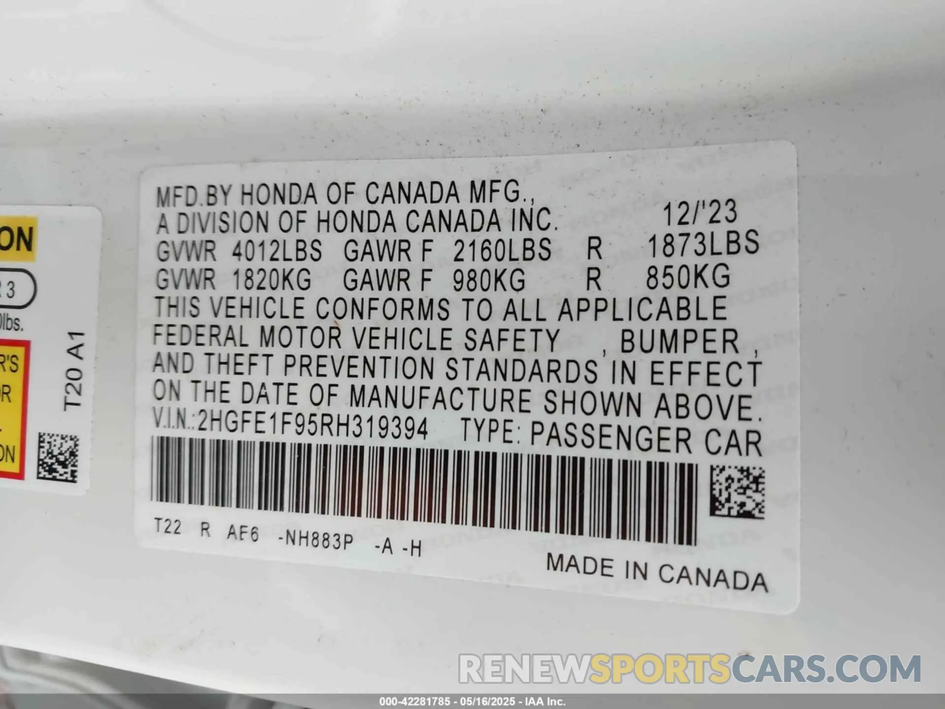 9 Photograph of a damaged car 2HGFE1F95RH319394 HONDA CIVIC 2024