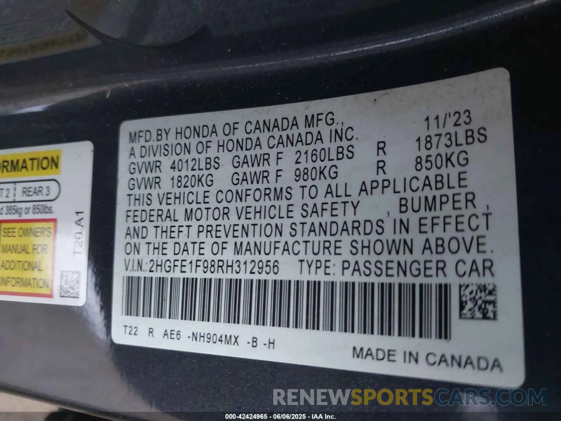 9 Photograph of a damaged car 2HGFE1F98RH312956 HONDA CIVIC 2024