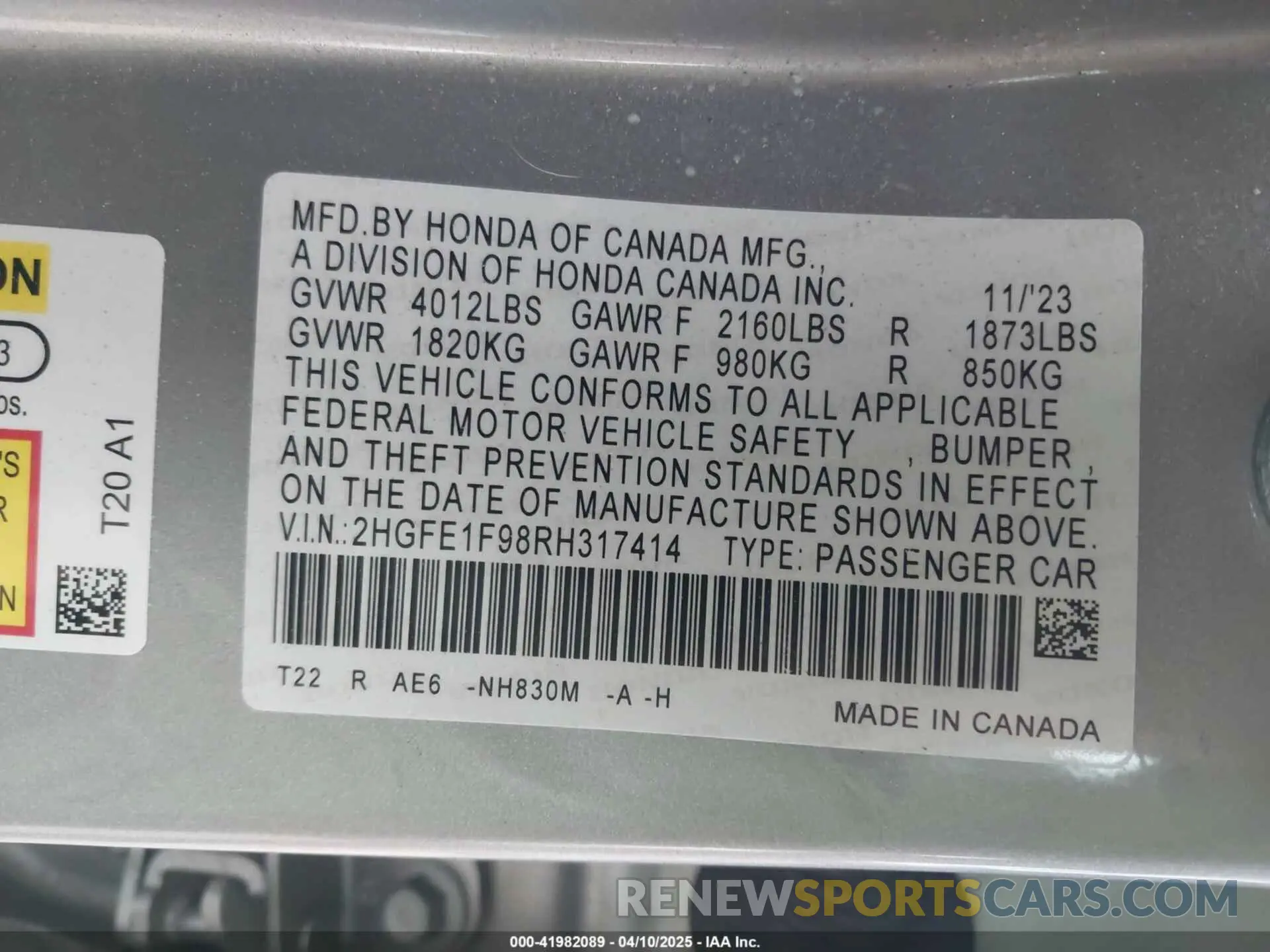 9 Photograph of a damaged car 2HGFE1F98RH317414 HONDA CIVIC 2024
