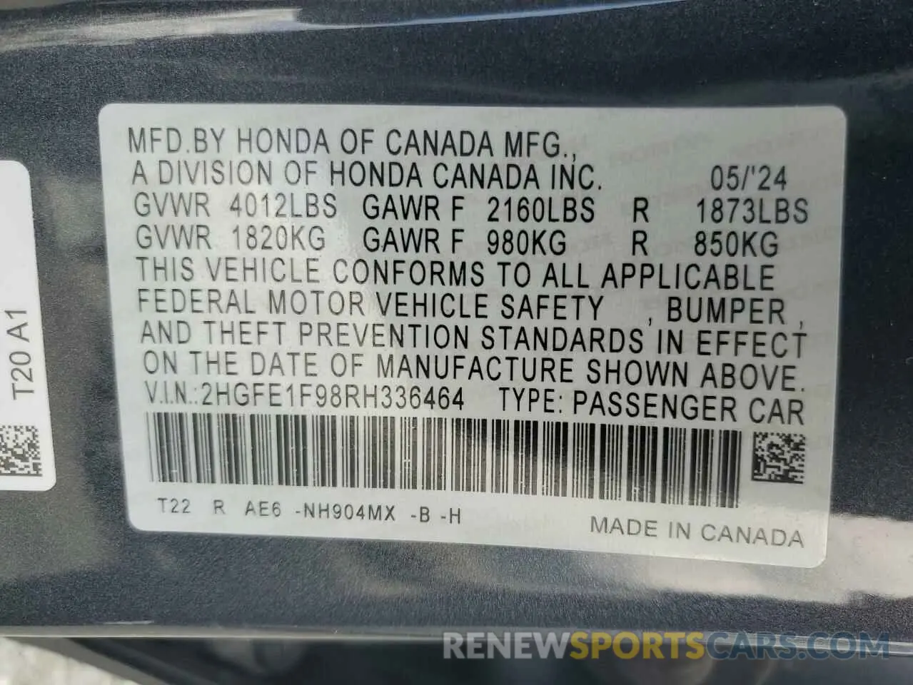 12 Photograph of a damaged car 2HGFE1F98RH336464 HONDA CIVIC 2024