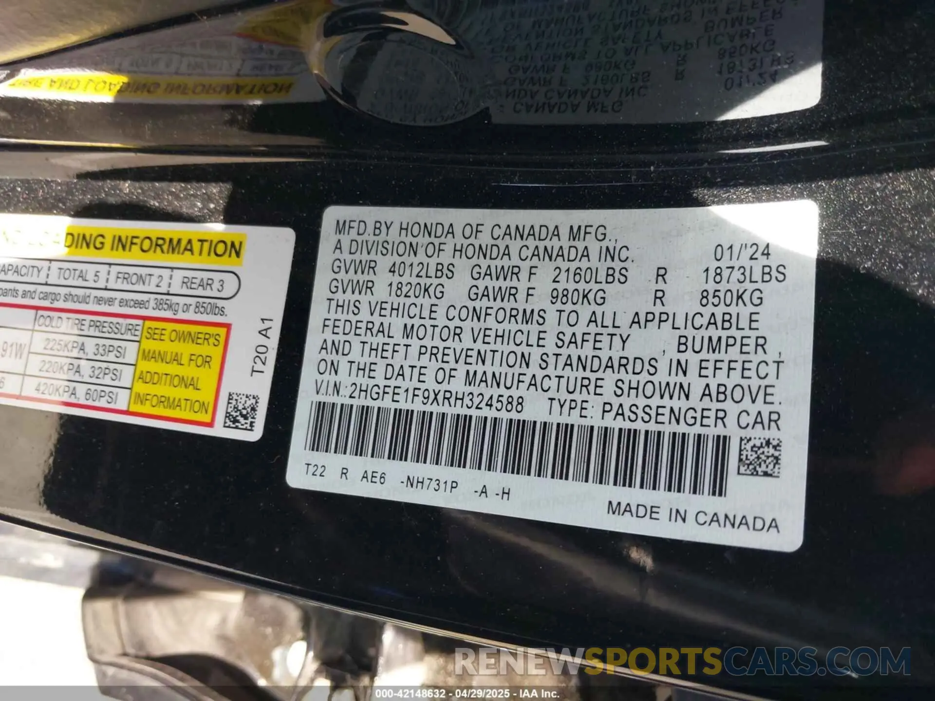9 Photograph of a damaged car 2HGFE1F9XRH324588 HONDA CIVIC 2024