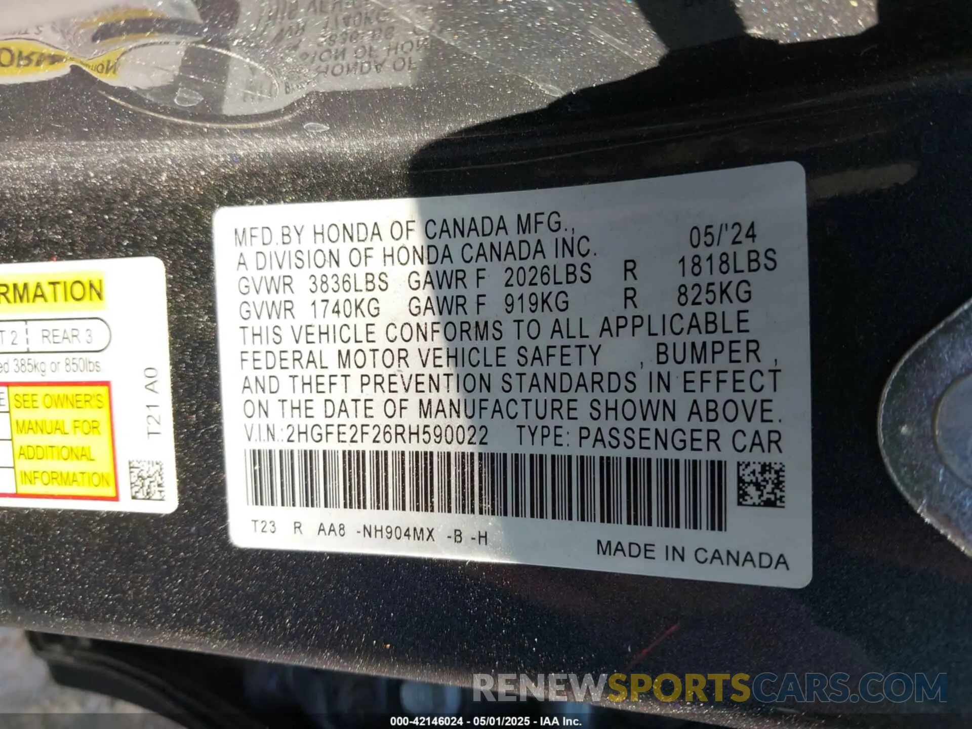 9 Photograph of a damaged car 2HGFE2F26RH590022 HONDA CIVIC 2024