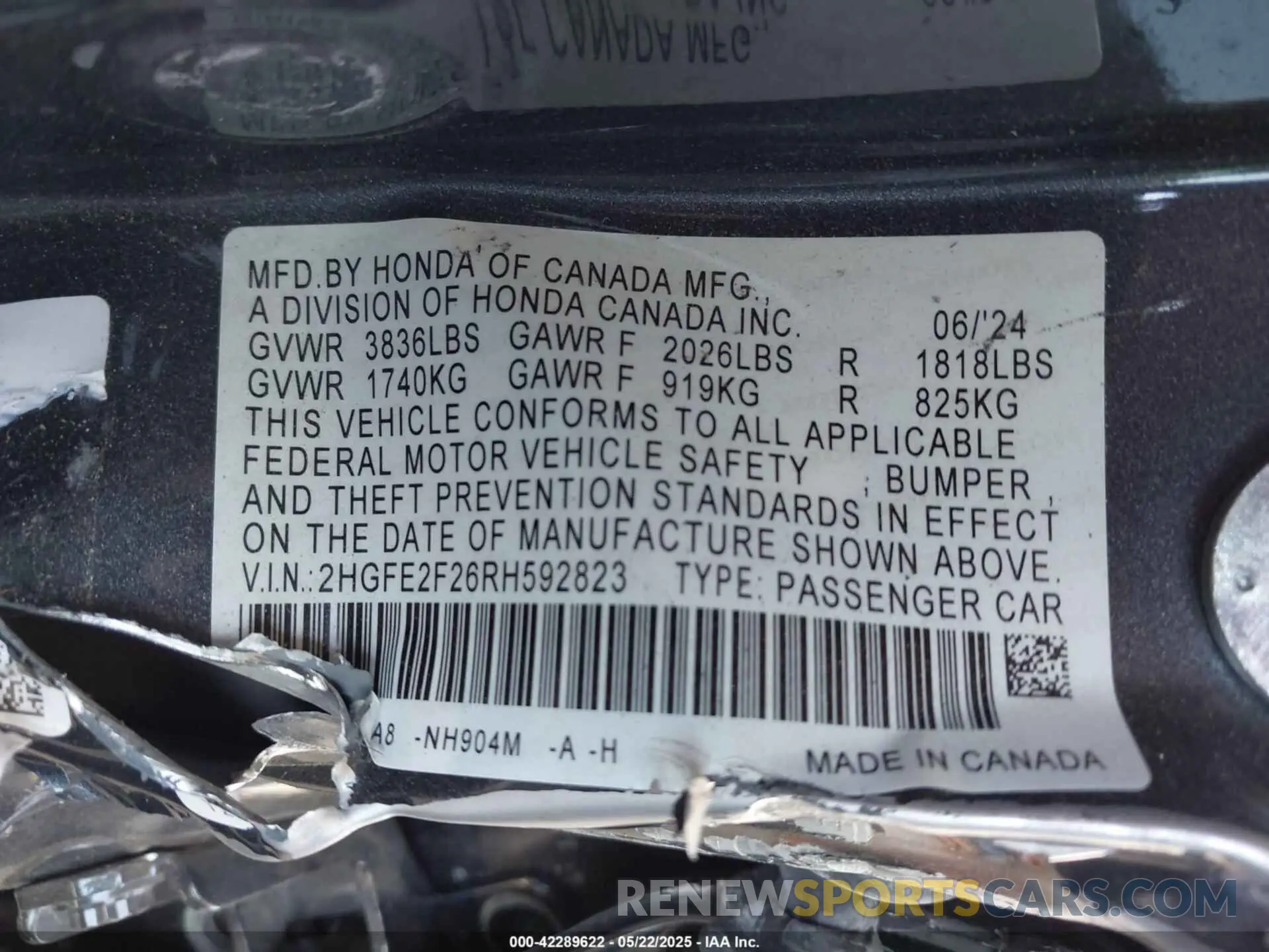 9 Photograph of a damaged car 2HGFE2F26RH592823 HONDA CIVIC 2024