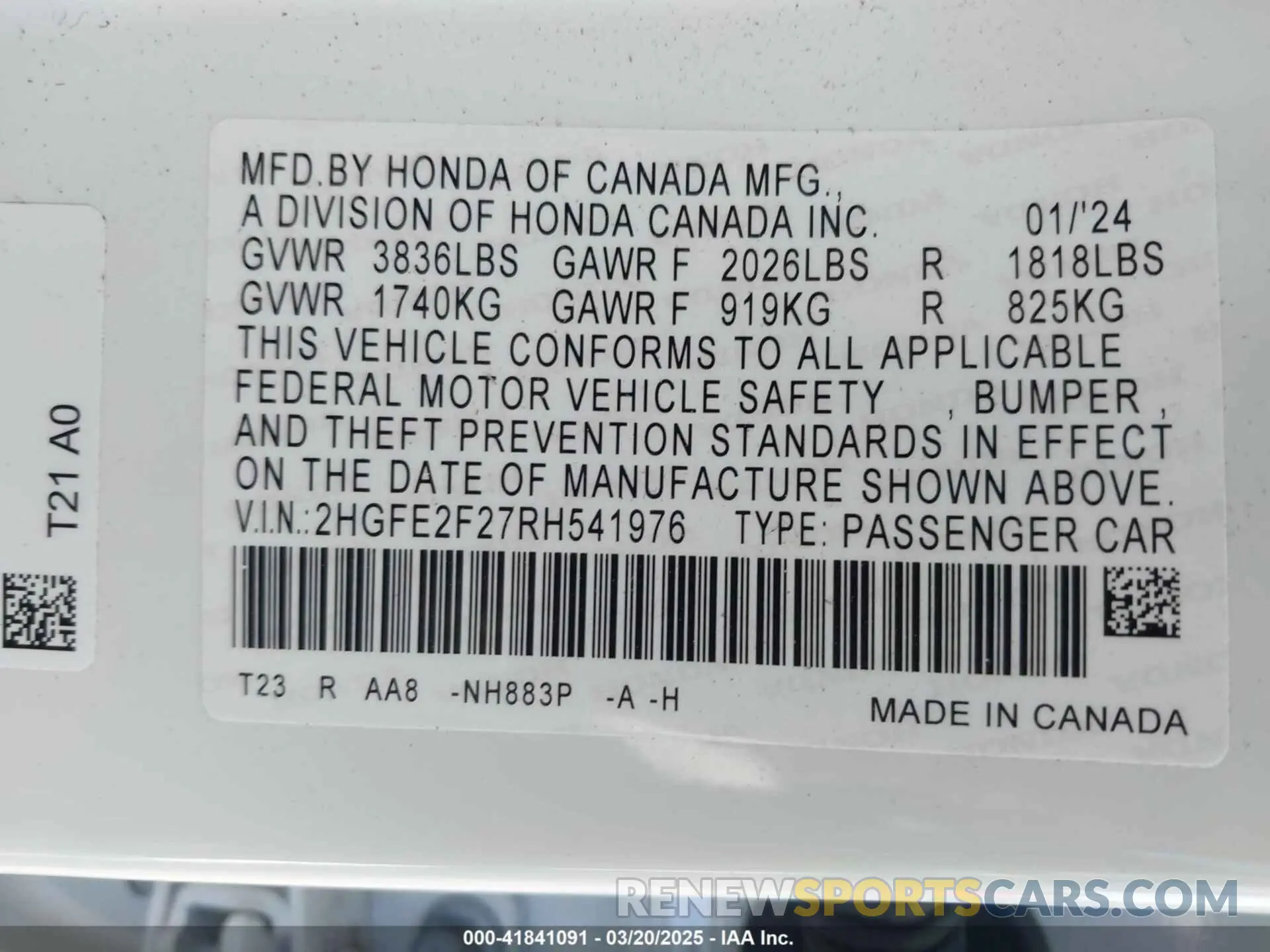 9 Photograph of a damaged car 2HGFE2F27RH541976 HONDA CIVIC 2024
