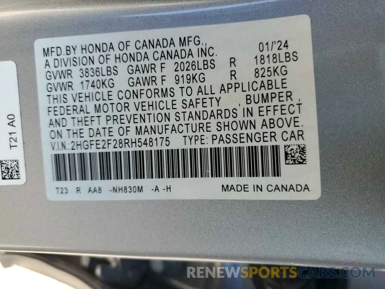 14 Photograph of a damaged car 2HGFE2F28RH548175 HONDA CIVIC 2024