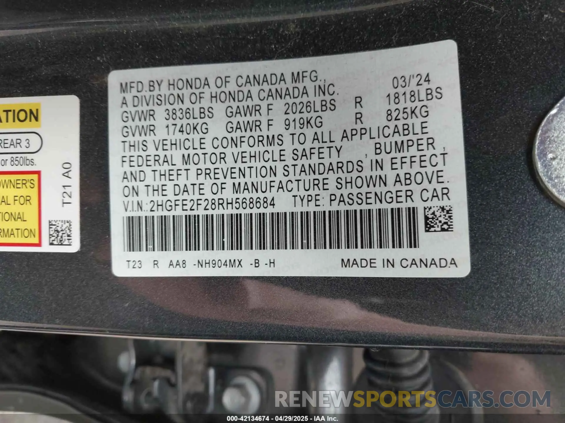 9 Photograph of a damaged car 2HGFE2F28RH568684 HONDA CIVIC 2024