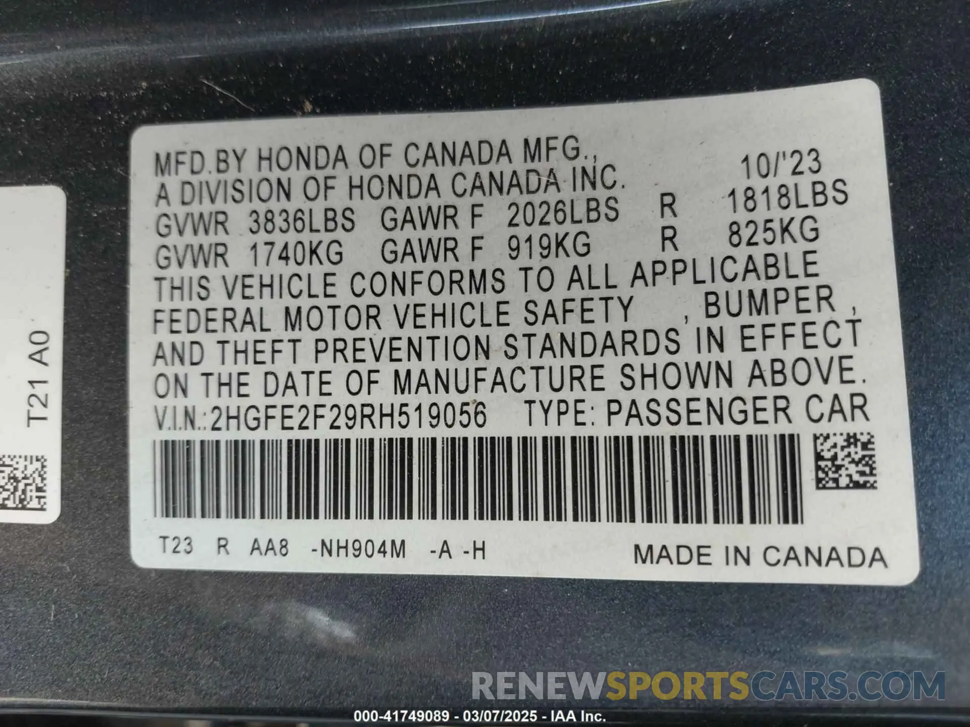 9 Photograph of a damaged car 2HGFE2F29RH519056 HONDA CIVIC 2024