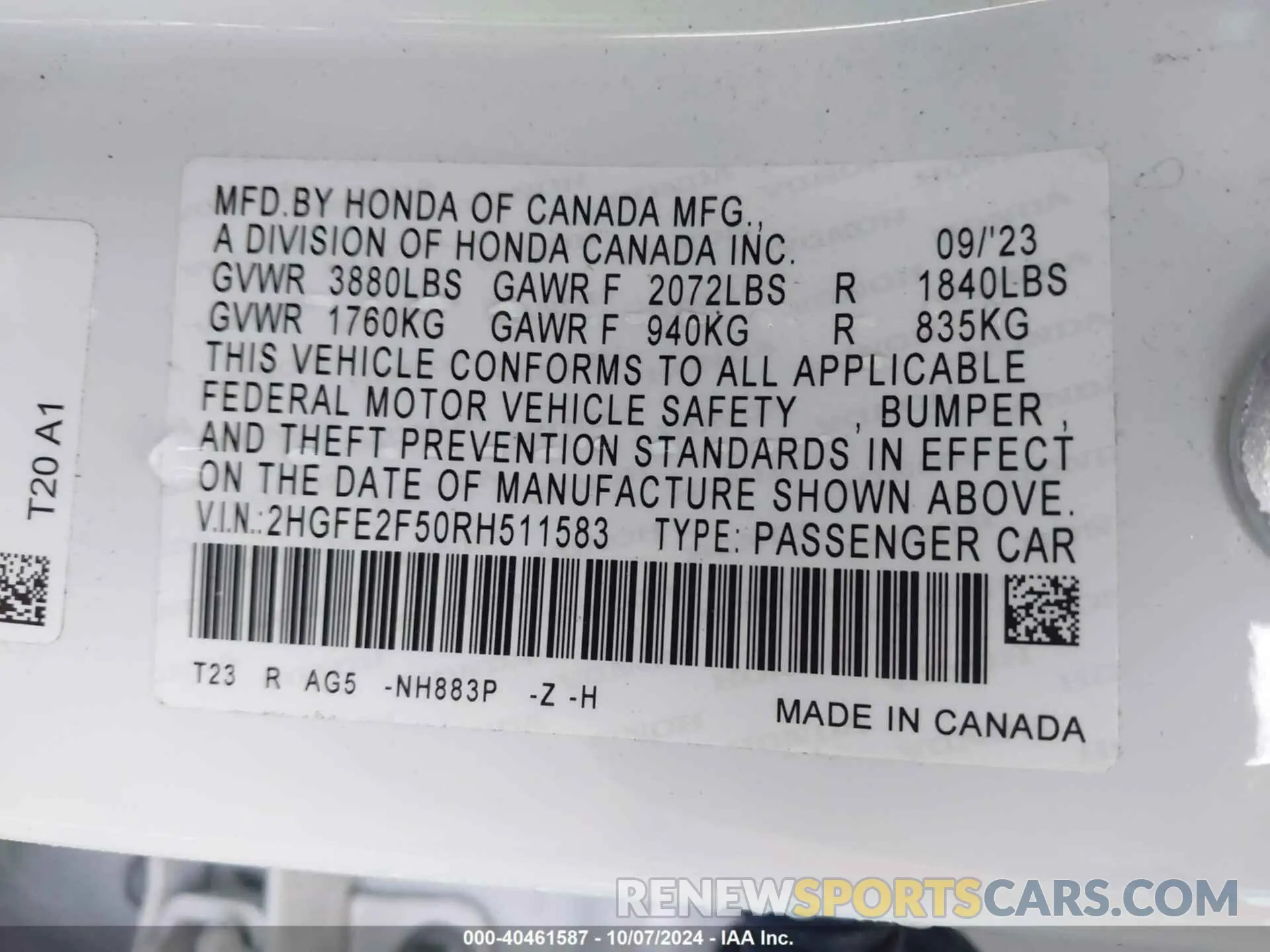 9 Photograph of a damaged car 2HGFE2F50RH511583 HONDA CIVIC 2024