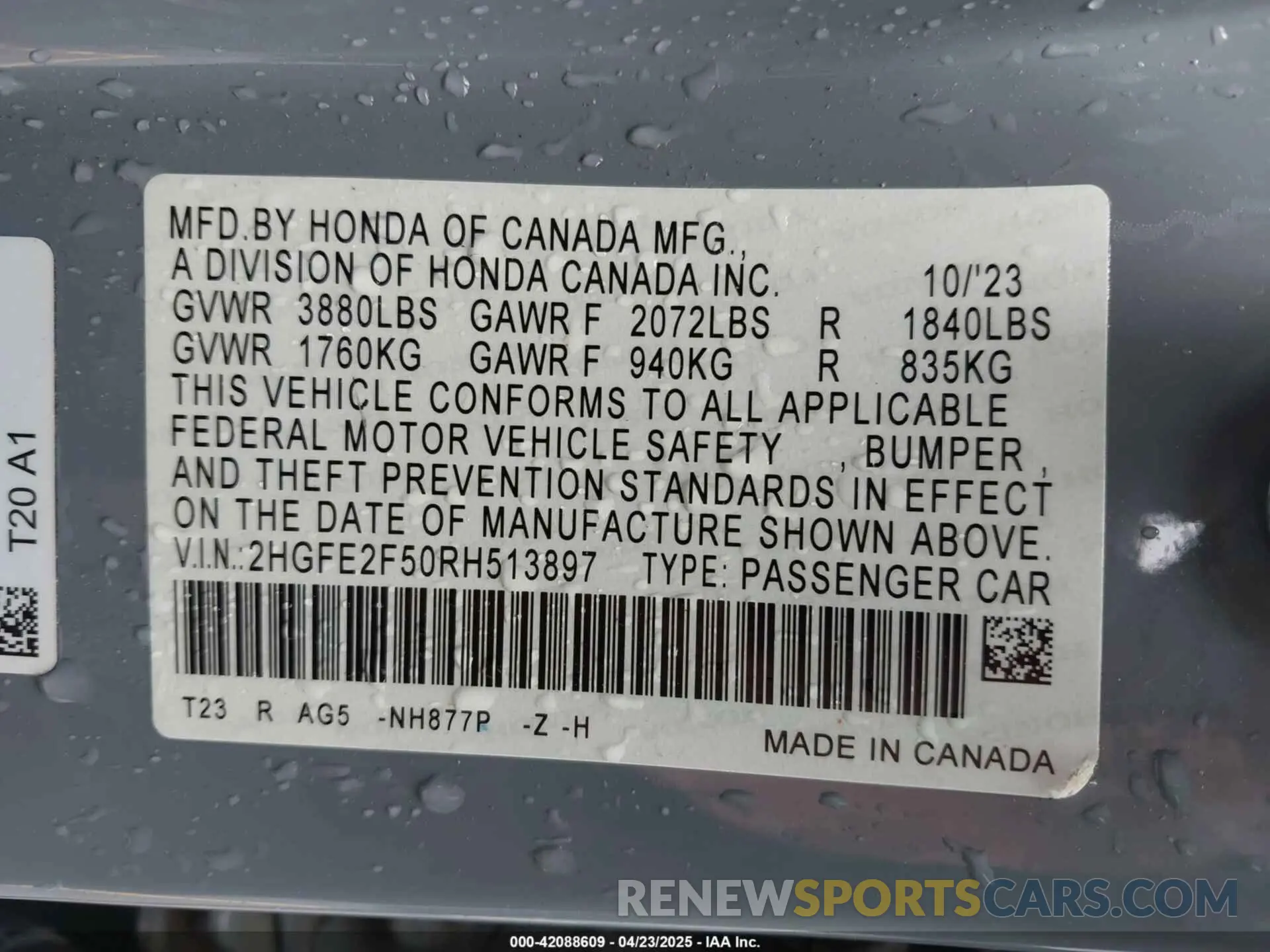 9 Photograph of a damaged car 2HGFE2F50RH513897 HONDA CIVIC 2024
