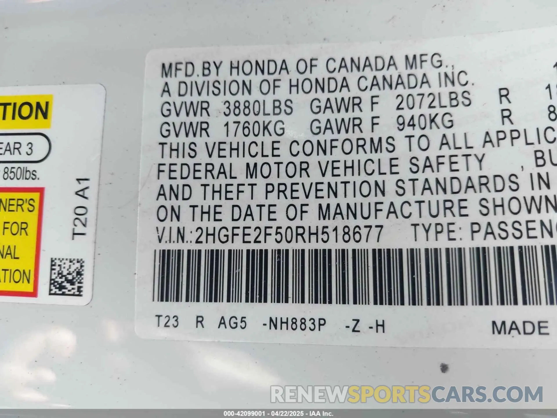 9 Photograph of a damaged car 2HGFE2F50RH518677 HONDA CIVIC 2024