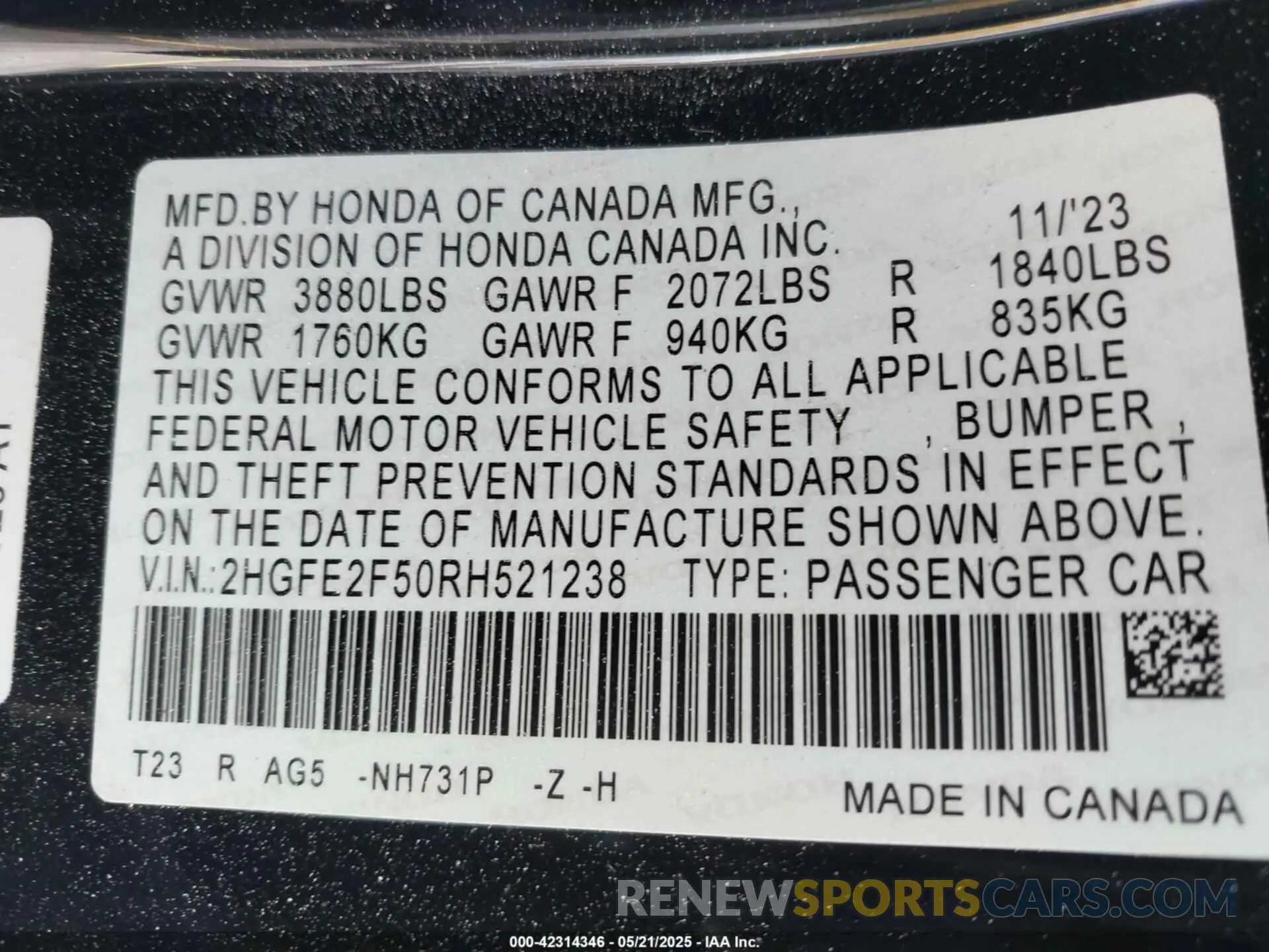 9 Photograph of a damaged car 2HGFE2F50RH521238 HONDA CIVIC 2024