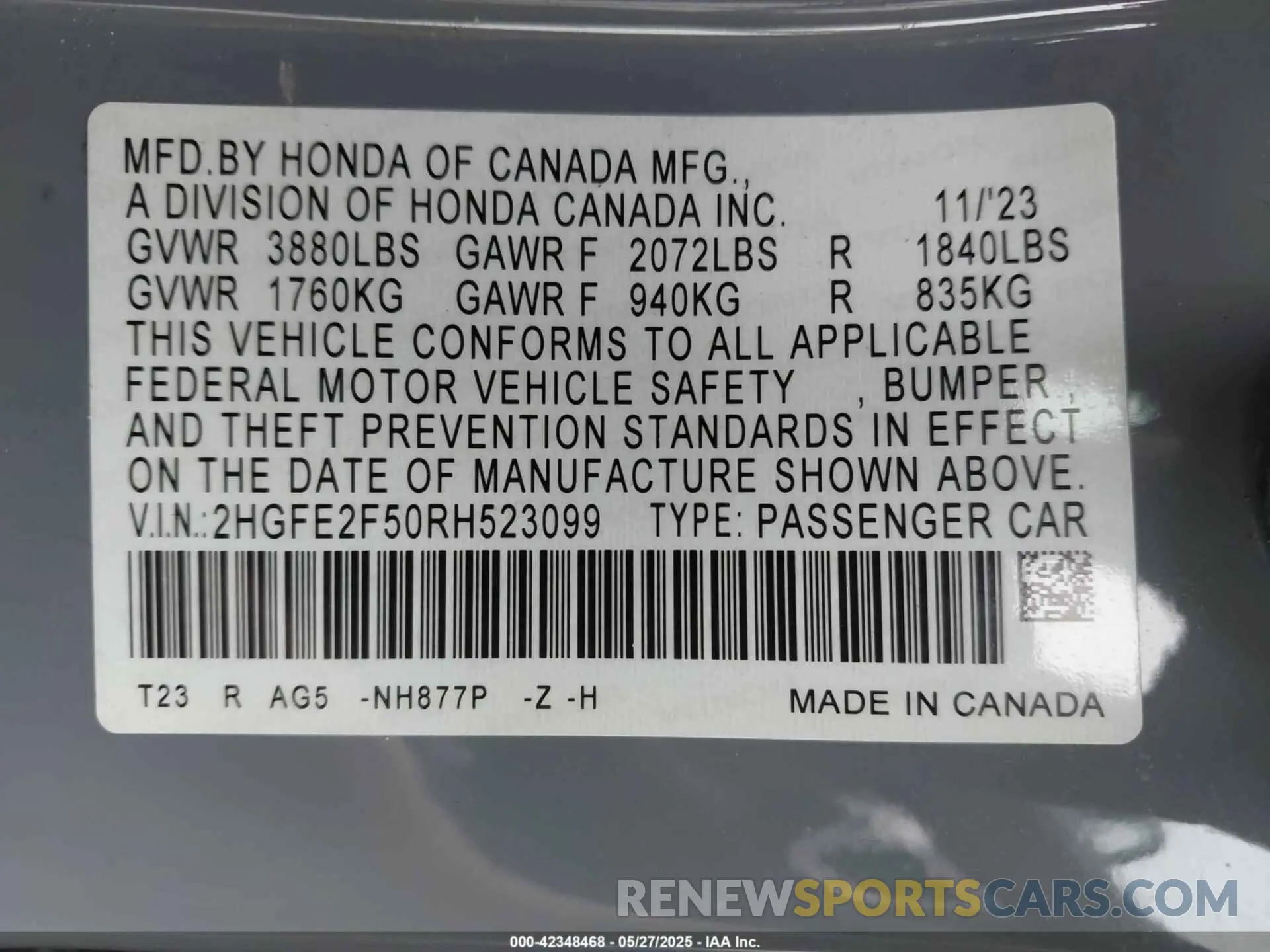 9 Photograph of a damaged car 2HGFE2F50RH523099 HONDA CIVIC 2024