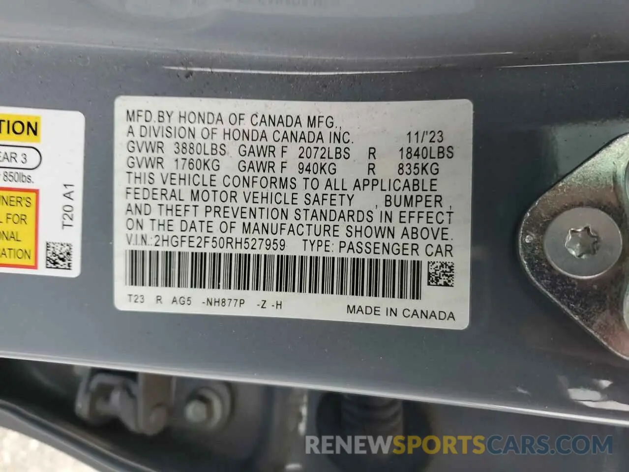 15 Photograph of a damaged car 2HGFE2F50RH527959 HONDA CIVIC 2024