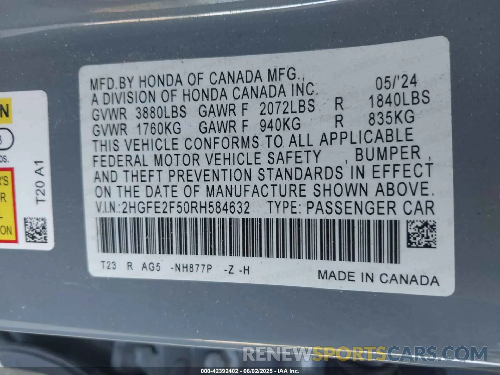 9 Photograph of a damaged car 2HGFE2F50RH584632 HONDA CIVIC 2024