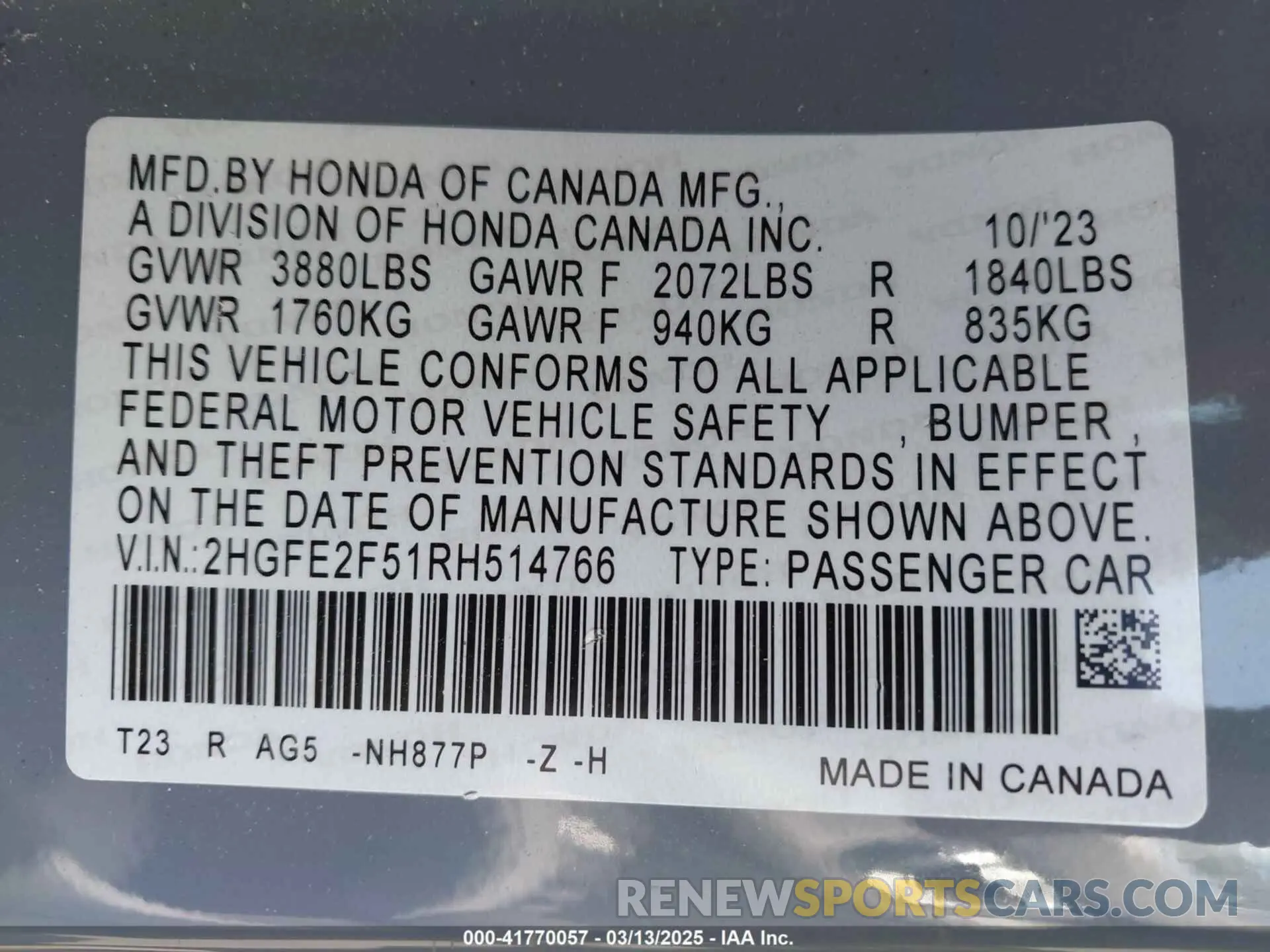 9 Photograph of a damaged car 2HGFE2F51RH514766 HONDA CIVIC 2024