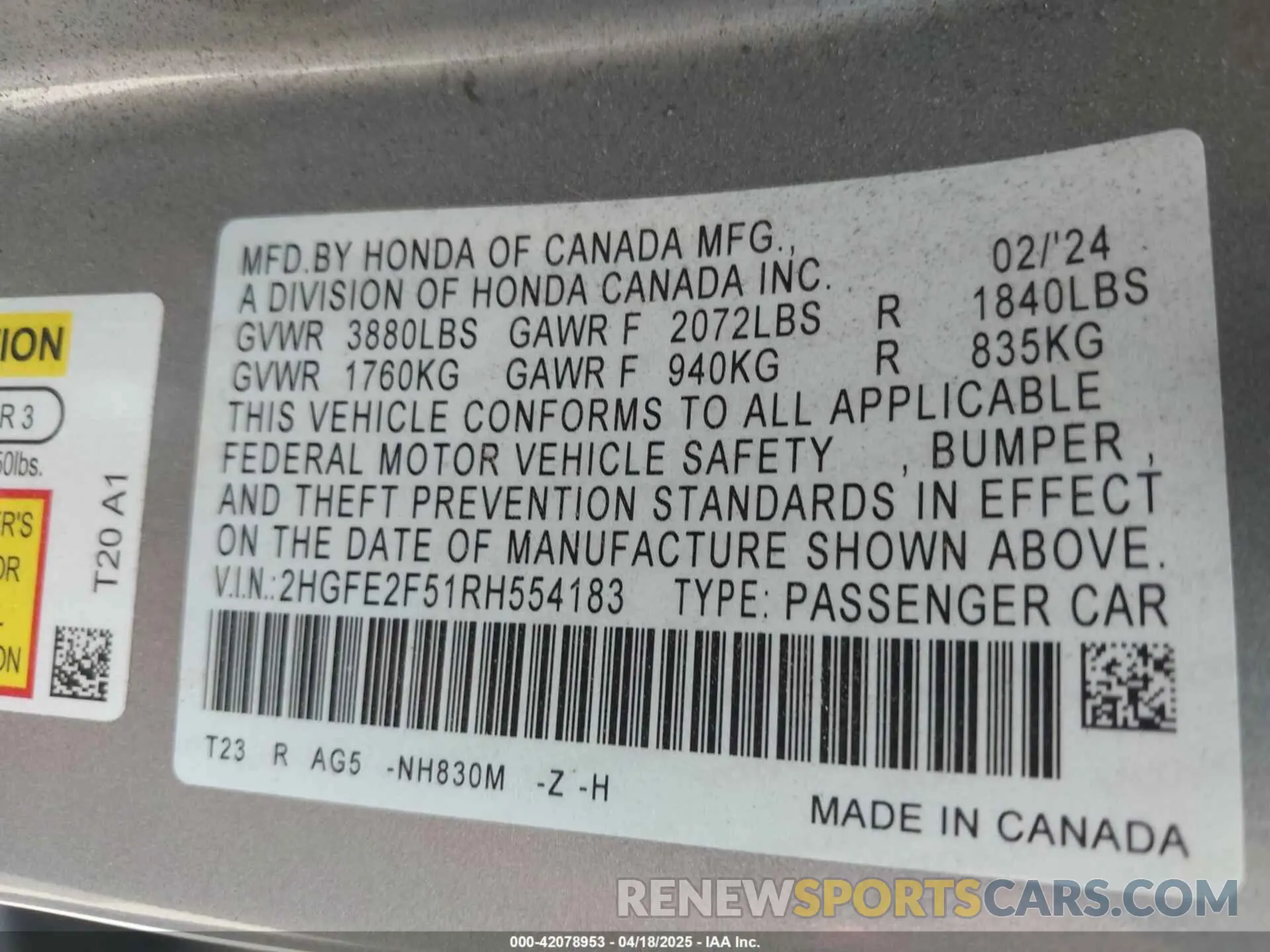 9 Photograph of a damaged car 2HGFE2F51RH554183 HONDA CIVIC 2024