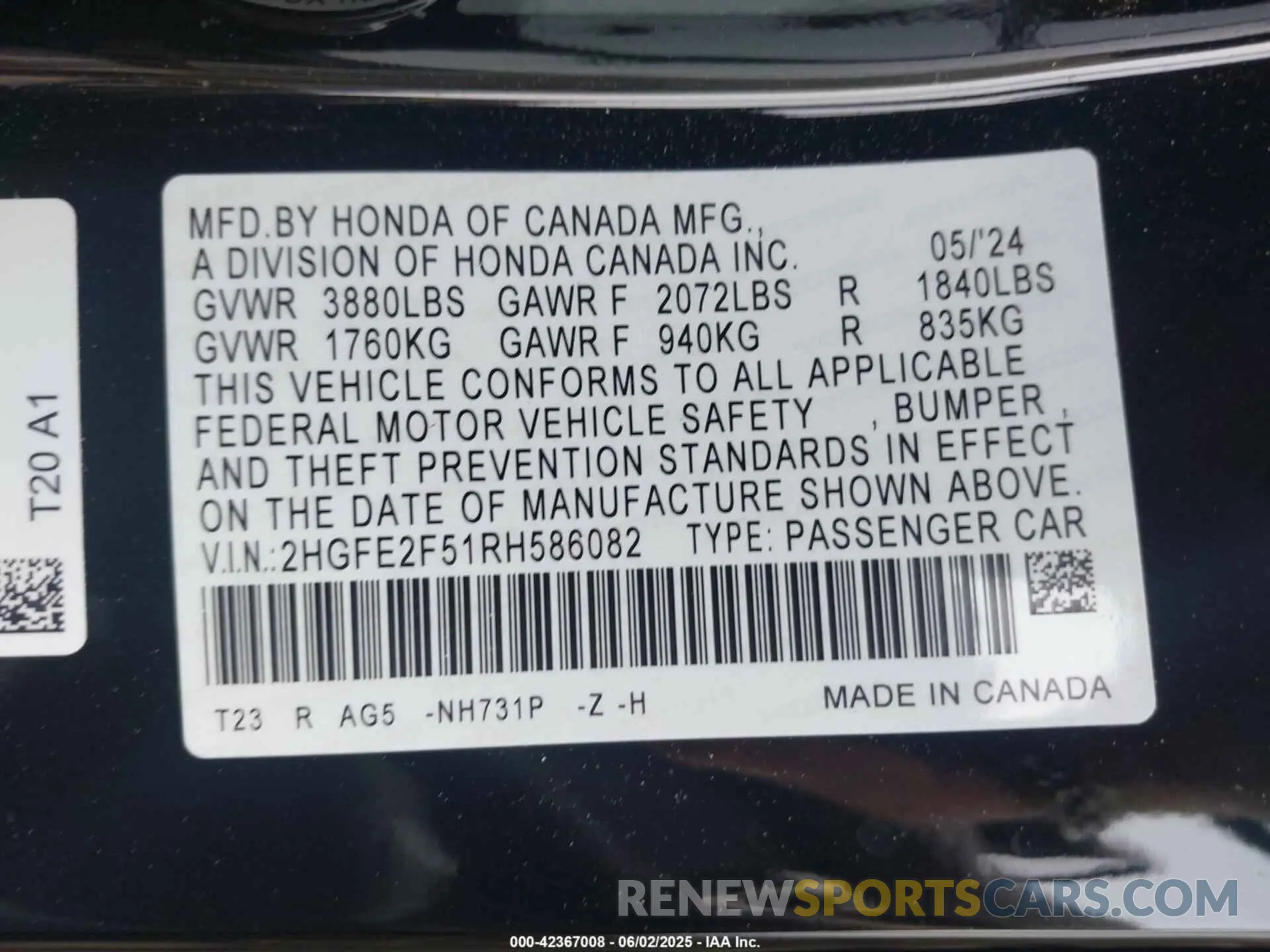 9 Photograph of a damaged car 2HGFE2F51RH586082 HONDA CIVIC 2024