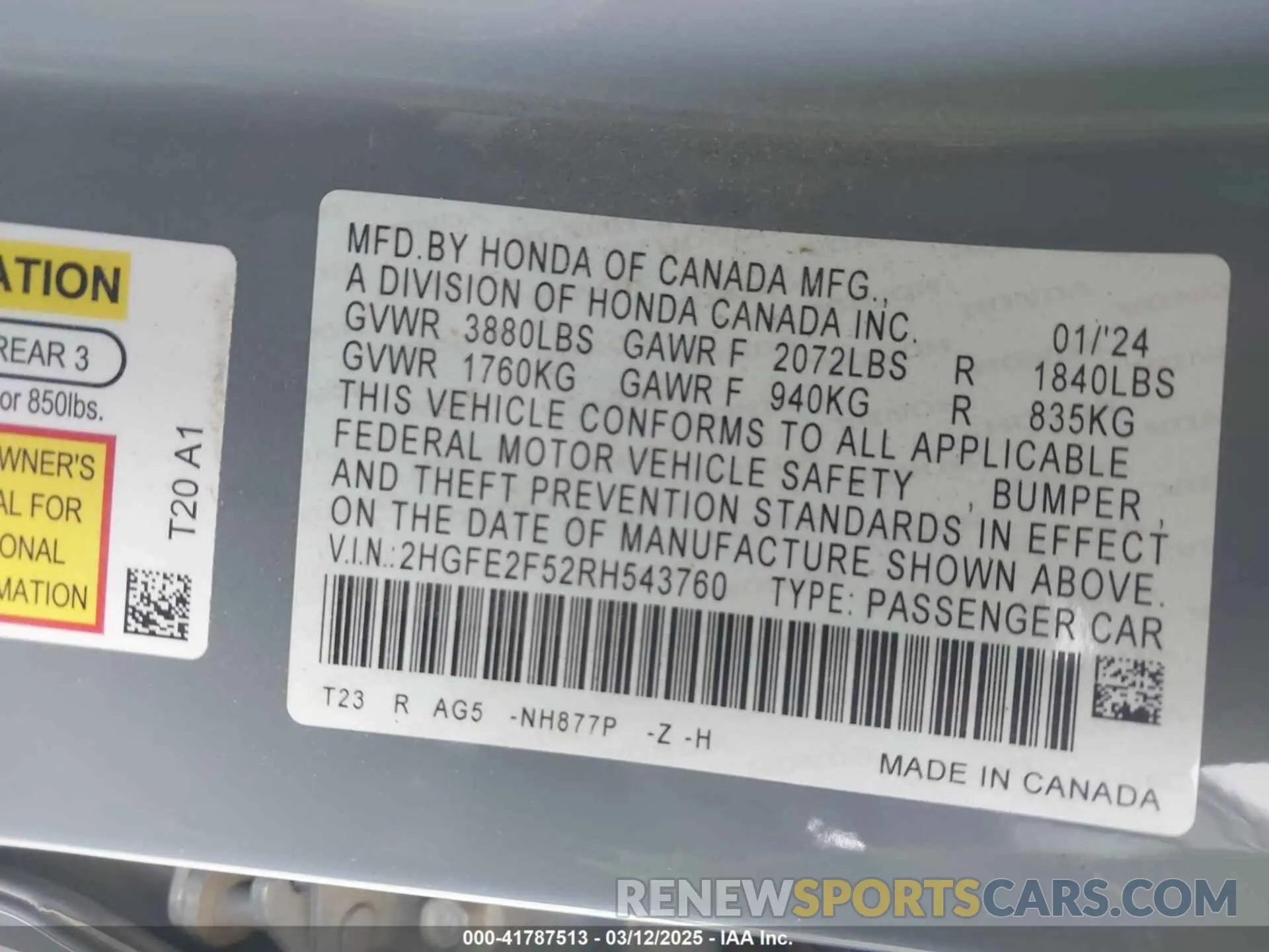 9 Photograph of a damaged car 2HGFE2F52RH543760 HONDA CIVIC 2024