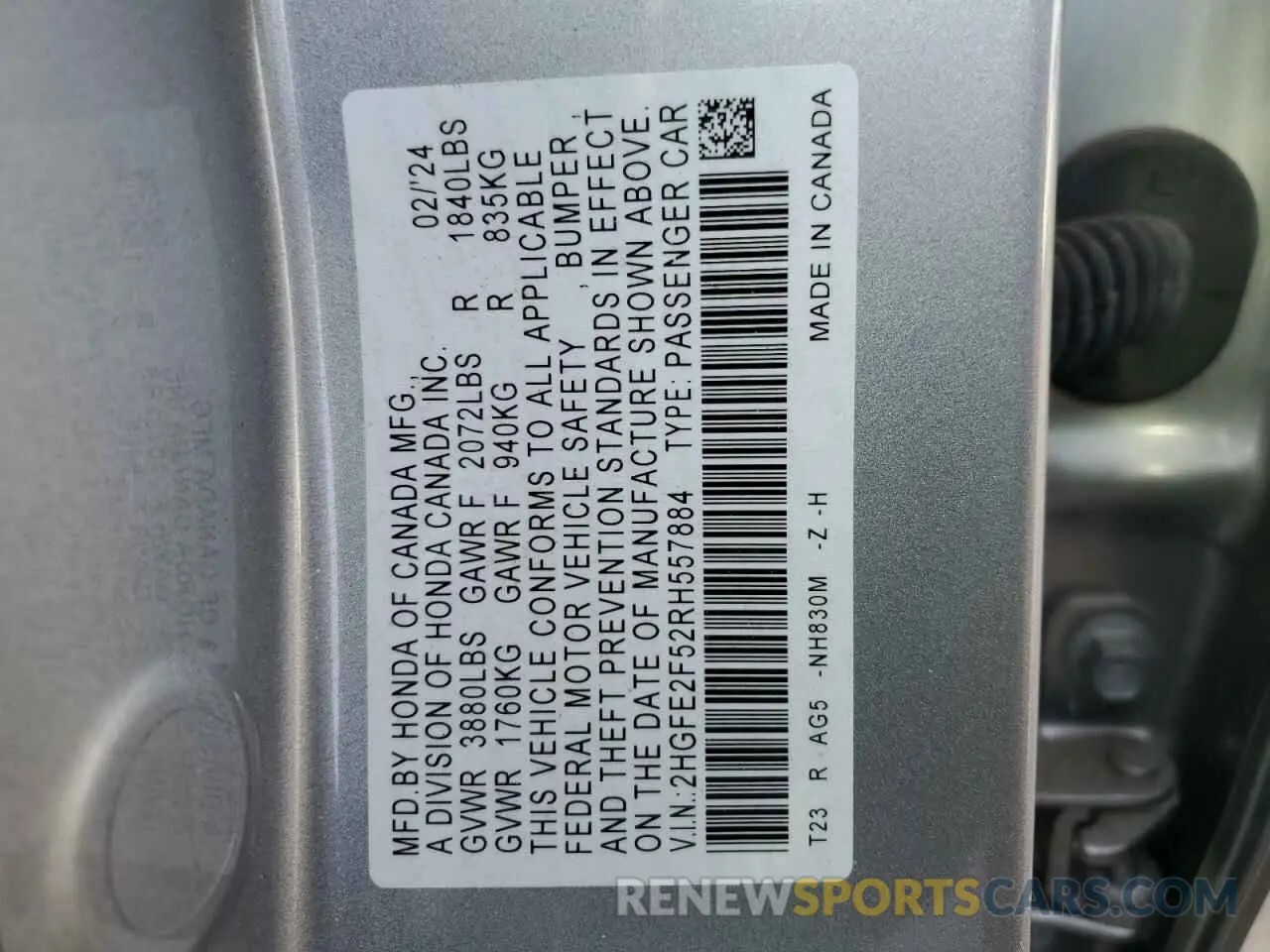 13 Photograph of a damaged car 2HGFE2F52RH557884 HONDA CIVIC 2024