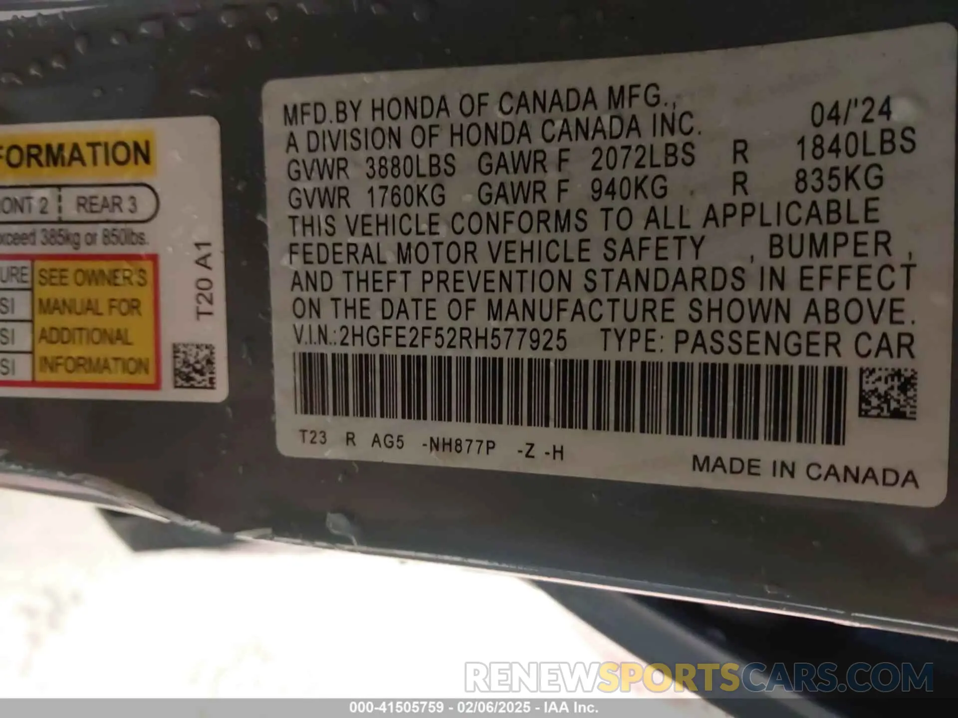 9 Photograph of a damaged car 2HGFE2F52RH577925 HONDA CIVIC 2024