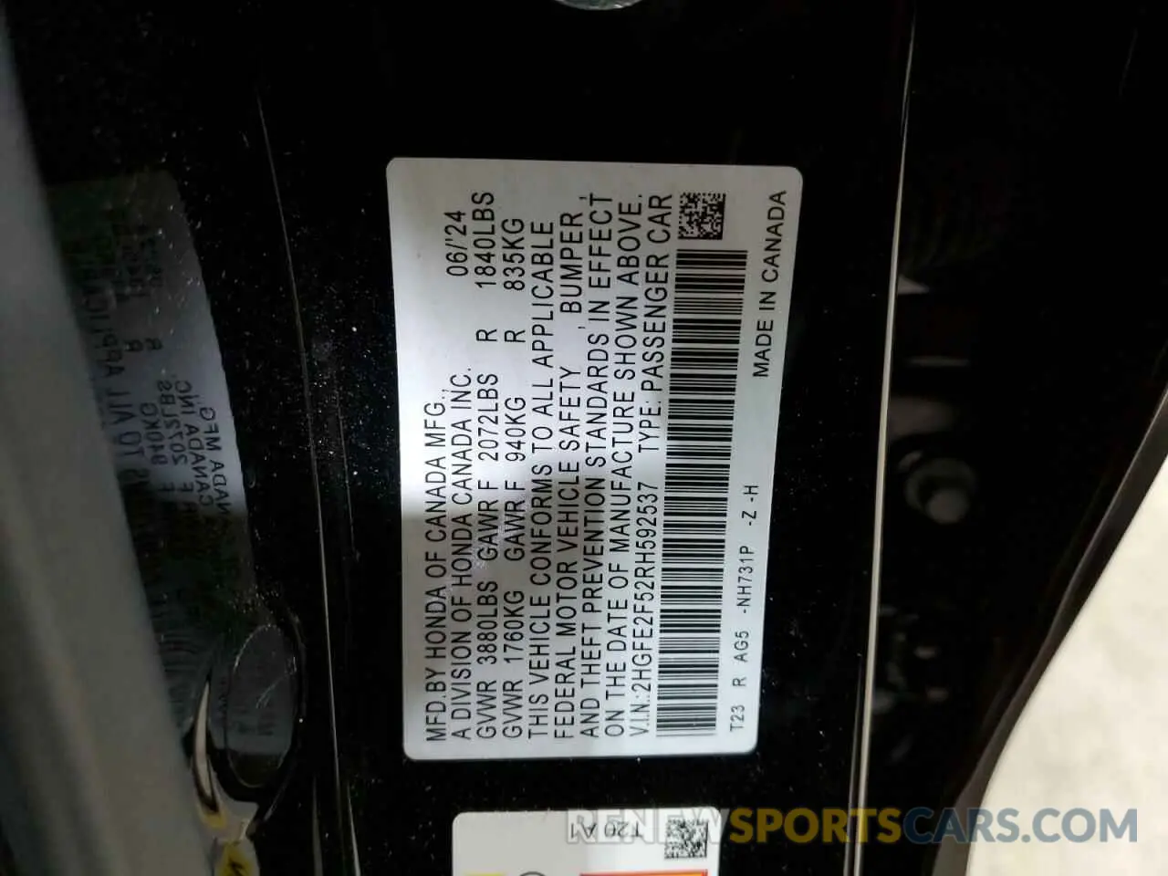 14 Photograph of a damaged car 2HGFE2F52RH592537 HONDA CIVIC 2024